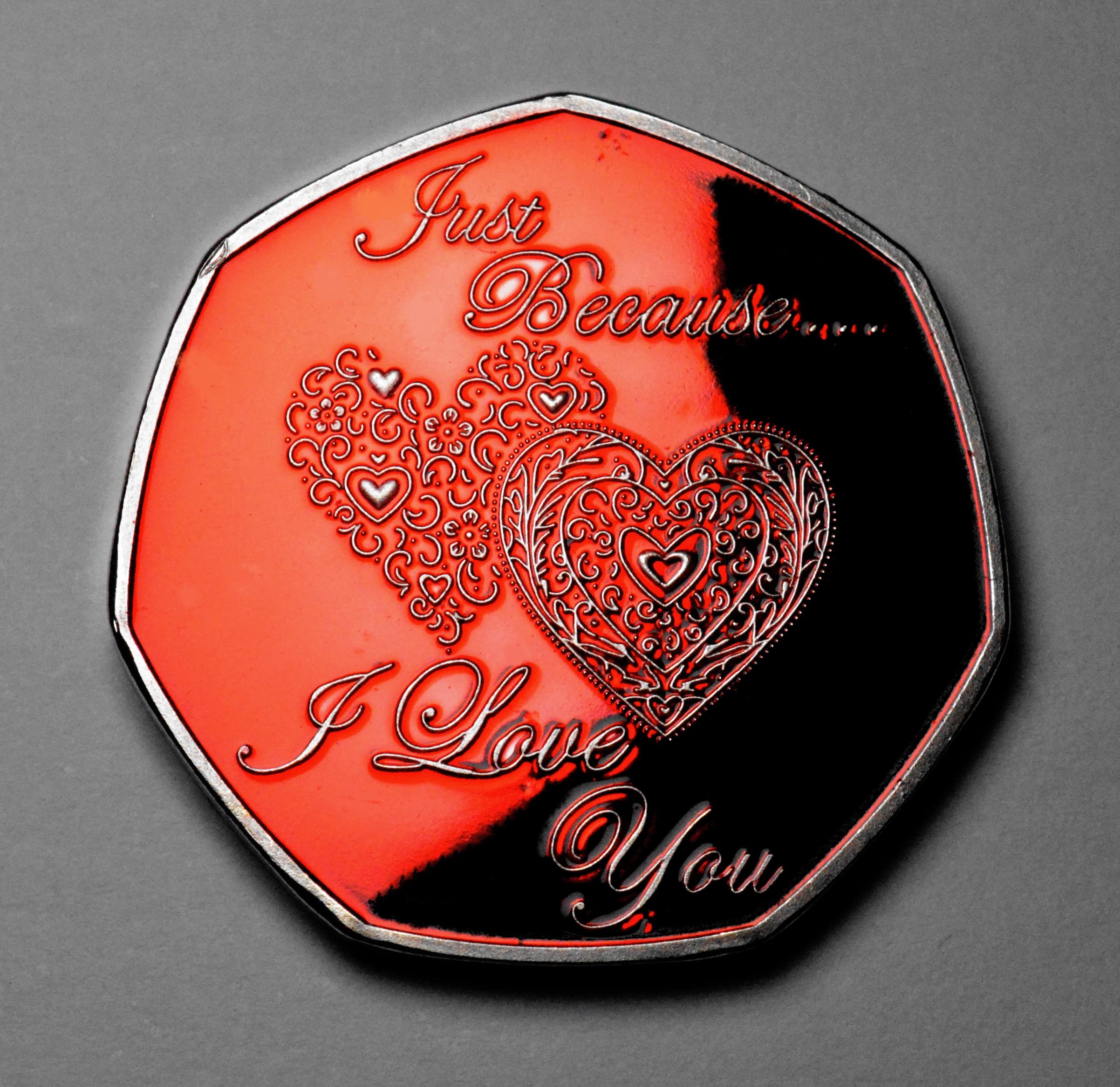 The Commemorative Coin Company Silver Just Because. I Love You Commemorative With Red Soft Enamel. Gift/Present Husband/Wife/Partner/Boyfriend/Girlfriend/Bf/Gf