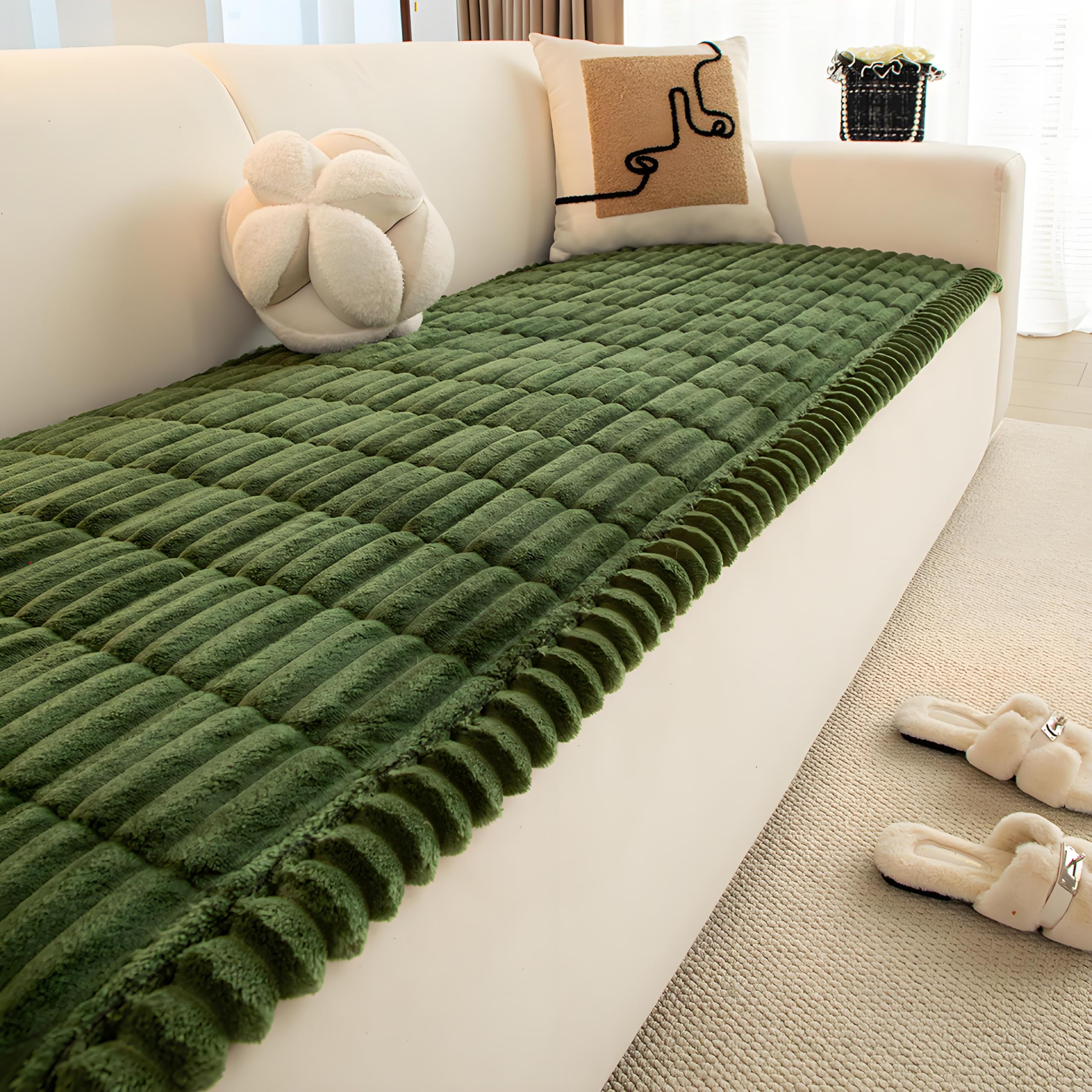 SRFYBGPY Pet Couch Covers for Sofa,Couch Covers for Dogs Washable,Non-Slip Sofa Cushion,Couch Covers for Cushion Couch Sofa Pet Friendly (Dark Green, 27.6" x 82.7")