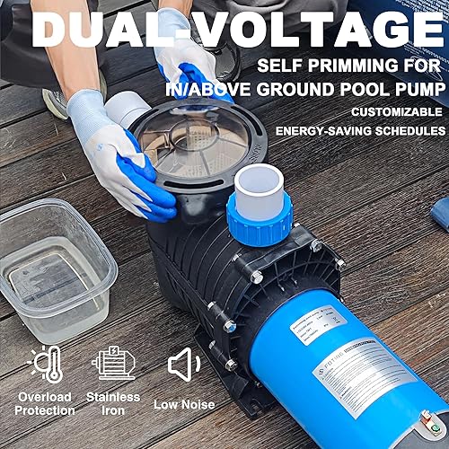 Miniatura 2 de FOTING Bomba de piscina interiorsobre el suelo, autorecortable (voltaje dual, 2HP, 6800GPH, 115V230V) Conectores de entrada NPT de 1.5" y 2"