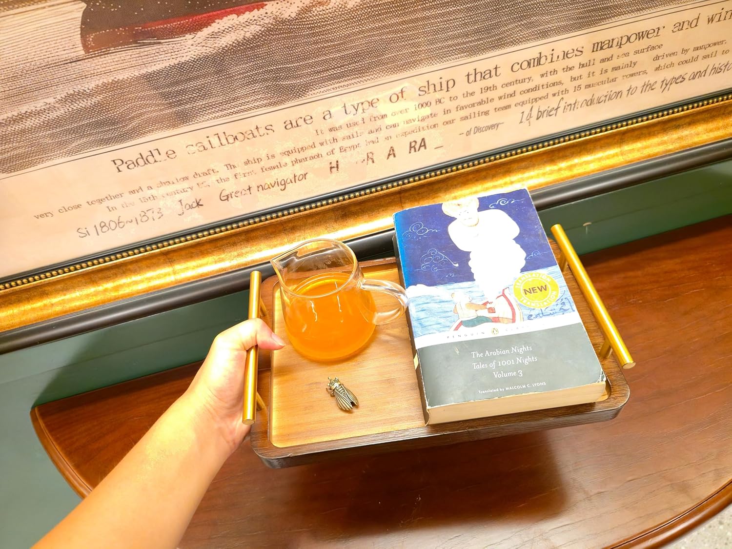 Bamboo Serving Tray with Gold Handles - Small Wood Serving Tray for Breakfast in Bed, Coffee Table, Dinner & bar - Decorative Bed Table Tray for Kitchen or Bedroom(11.8" x 7.5" x 2") - Image 9