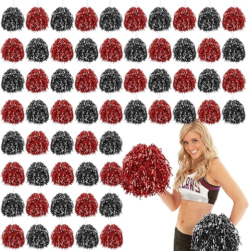 Miniatura 8 de Juego de 60 pompones de animadora a granel, de papel de aluminio metálico, divertidos pompones de animación con asas de plástico, pompones de