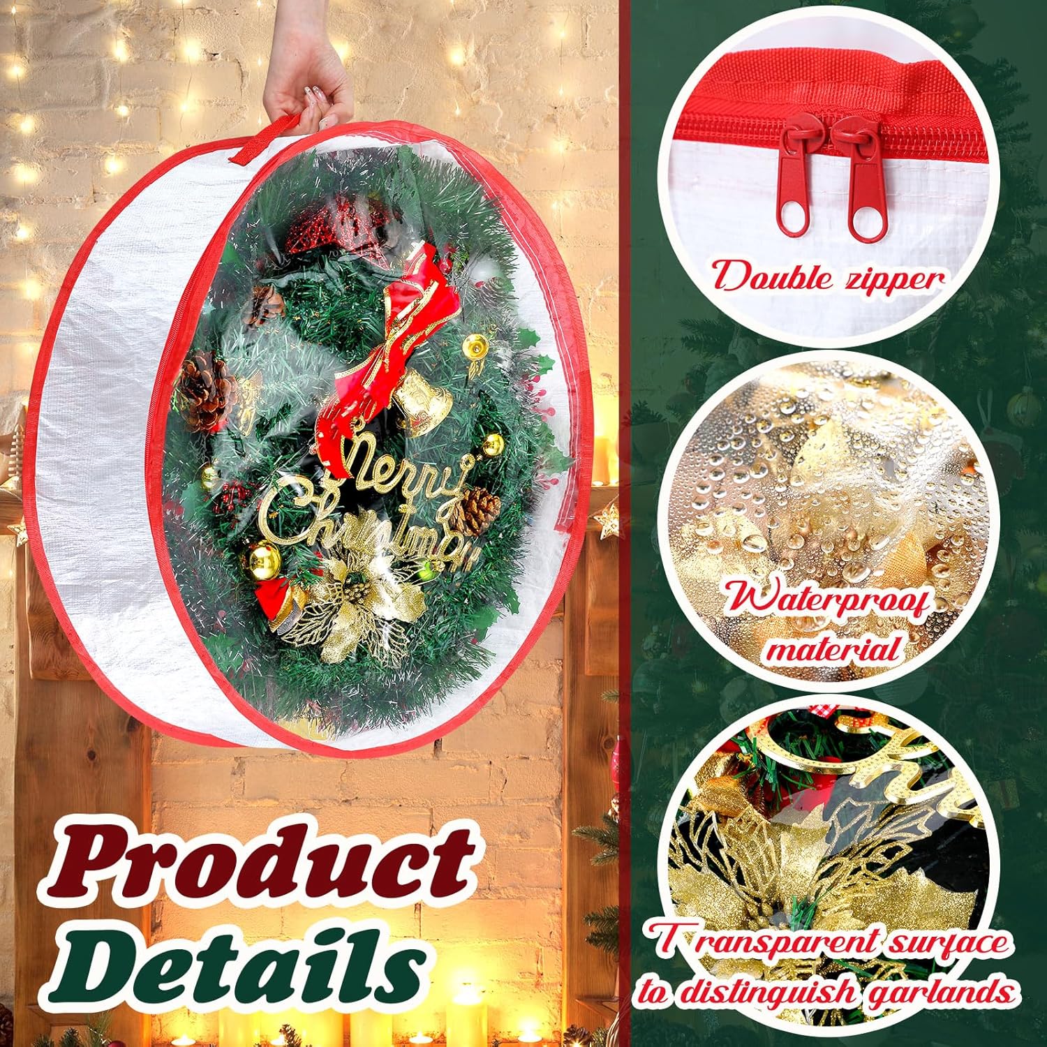 Dunzy 8 Pieces Wreath Container Christmas Wreath Storage Bag Garland Tear Resistant Fabric Round Boxes with Clear Window for Storage for Xmas Holiday Ornament(30×30×7.8 Inch,White)