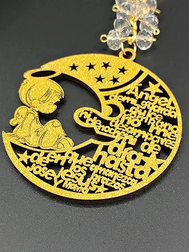 Miniatura 6 de Solkool 12 llaveros de madera con diseño de luna de ángel, regalos de bautismo con ángeles para niño, baby shower, recuerdos de bautizo con bolsas