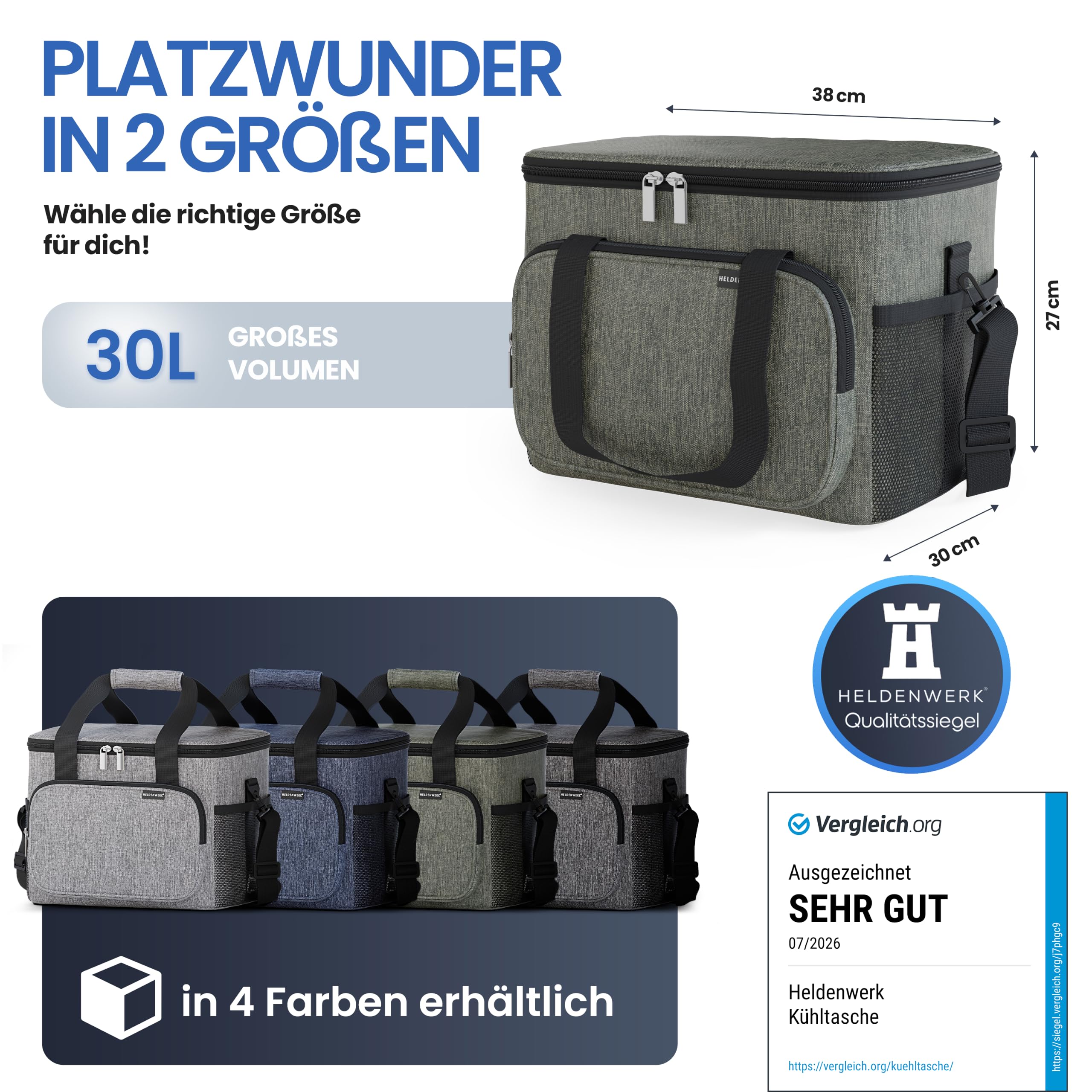 HELDENWERK Bolsa isotérmica para comida y bebida, bolsa térmica aislada, a prueba de fugas e impermeable, bolsa de desayuno, bolsa de picnic, bolsa térmica, bolsa térmica, bolsa aislante gris claro