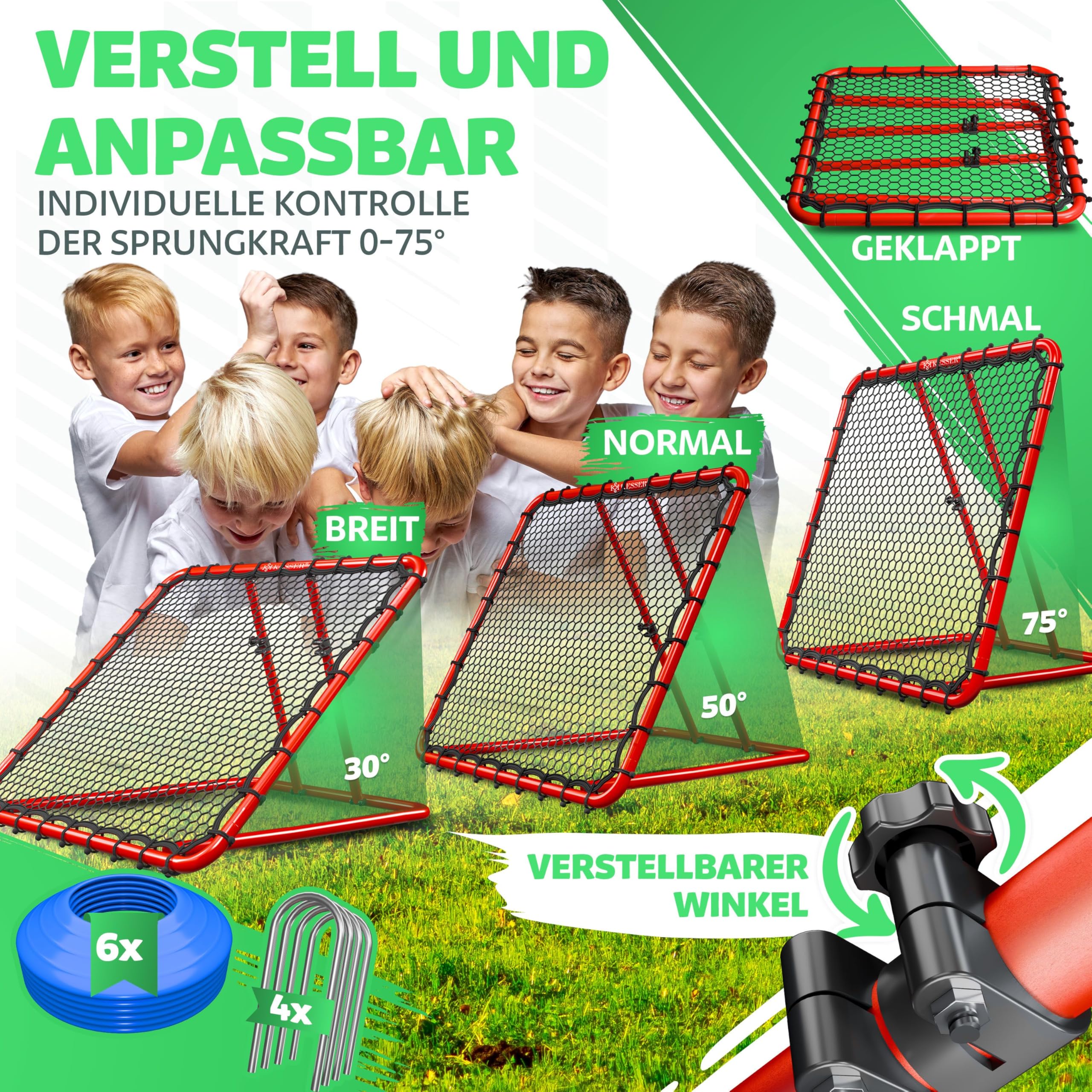 KESSER Rebounder, (Set inkl. Luftpumpe, 6 Markierungshütchen und 4 Widerstandshaken), Verstellbares Trainingsnetz für präzises Pass- und Schusstraining, Kickback, Ballwand