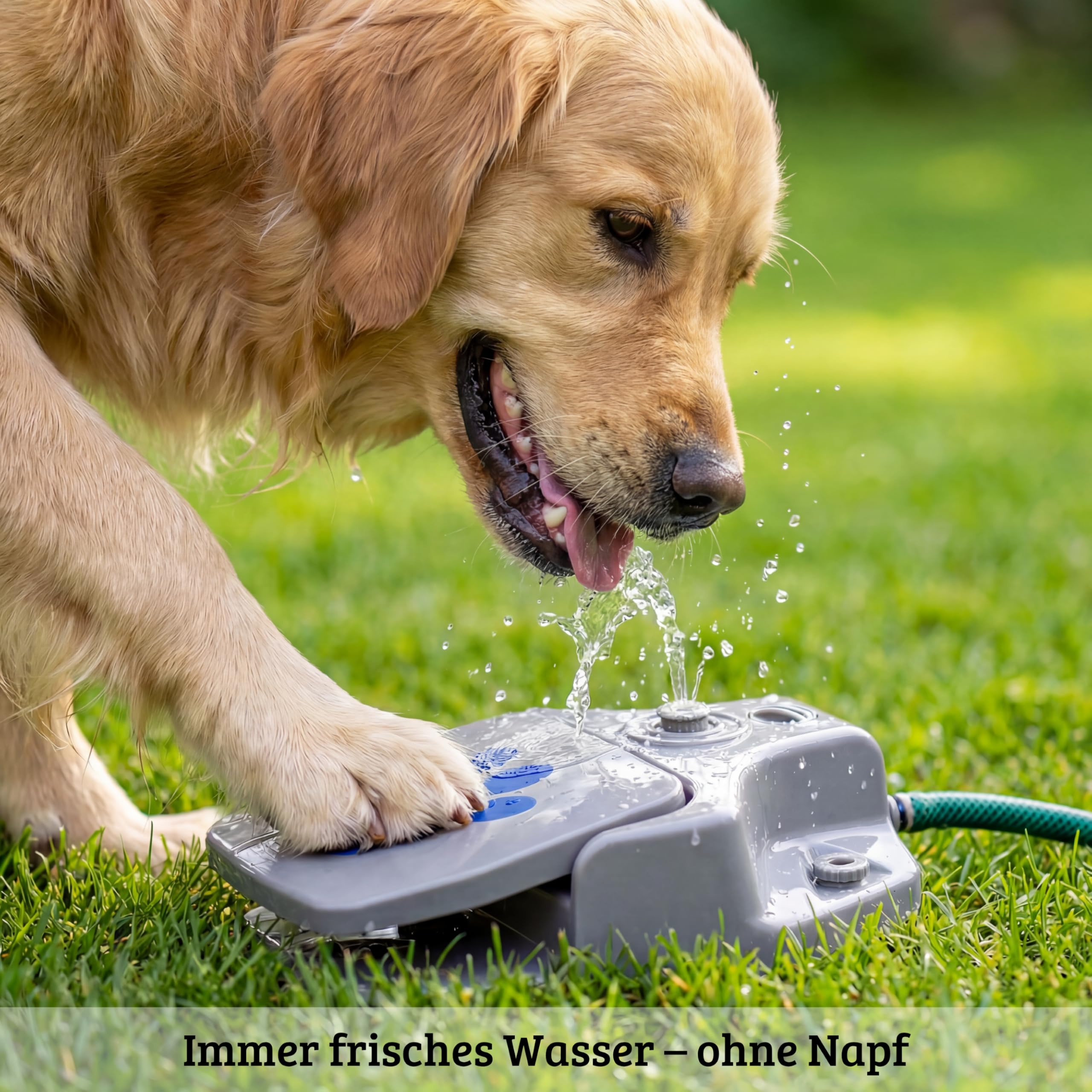 Trinkbrunnen für Hunde – Interaktives Wasserspielzeug Hund mit 3 Sprühstufen – Hunde Wasserspielzeug mit Gartenschlauch Anschluss – Outdoor Splash Spielzeug Garten
