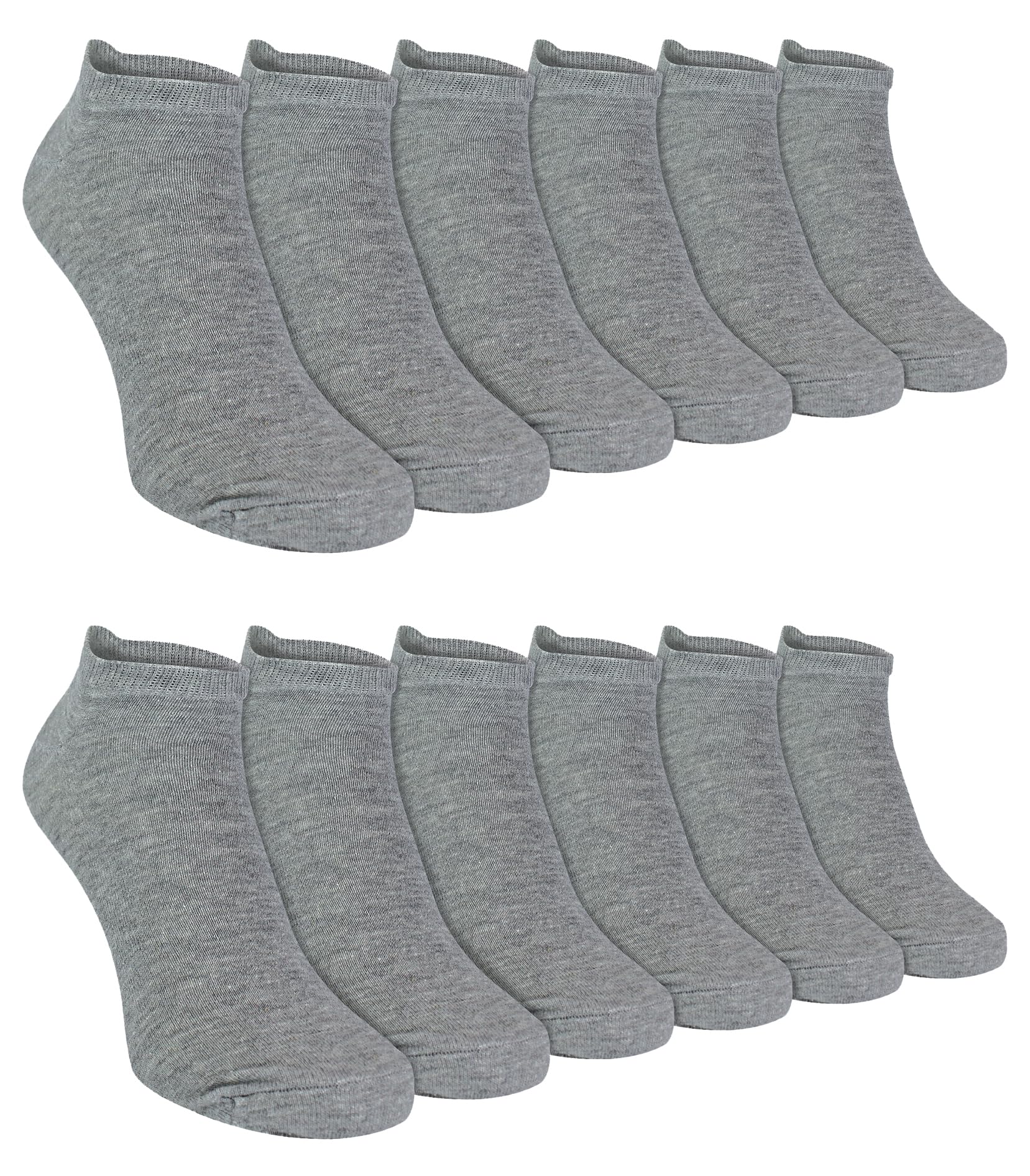 Sock Snob 12 Pack Cotton Low Cut Trainer Socks - Grey - Men's Size 4-5 UK
