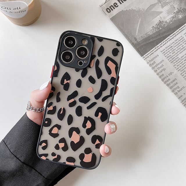 ZTOFERA Compatible with iPhone 13 Pro Max Case, Cute Animal Leopard Print Pattern Designer Protective Phone Case, Translucent Frosted Hard PC Back with Silicone Bumper for iPhone 13 Pro Max, Brown