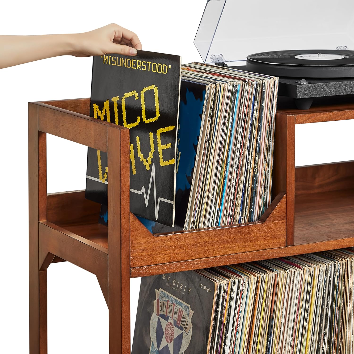 Asheville Walnut Mid-Century Modern Record Storage Console