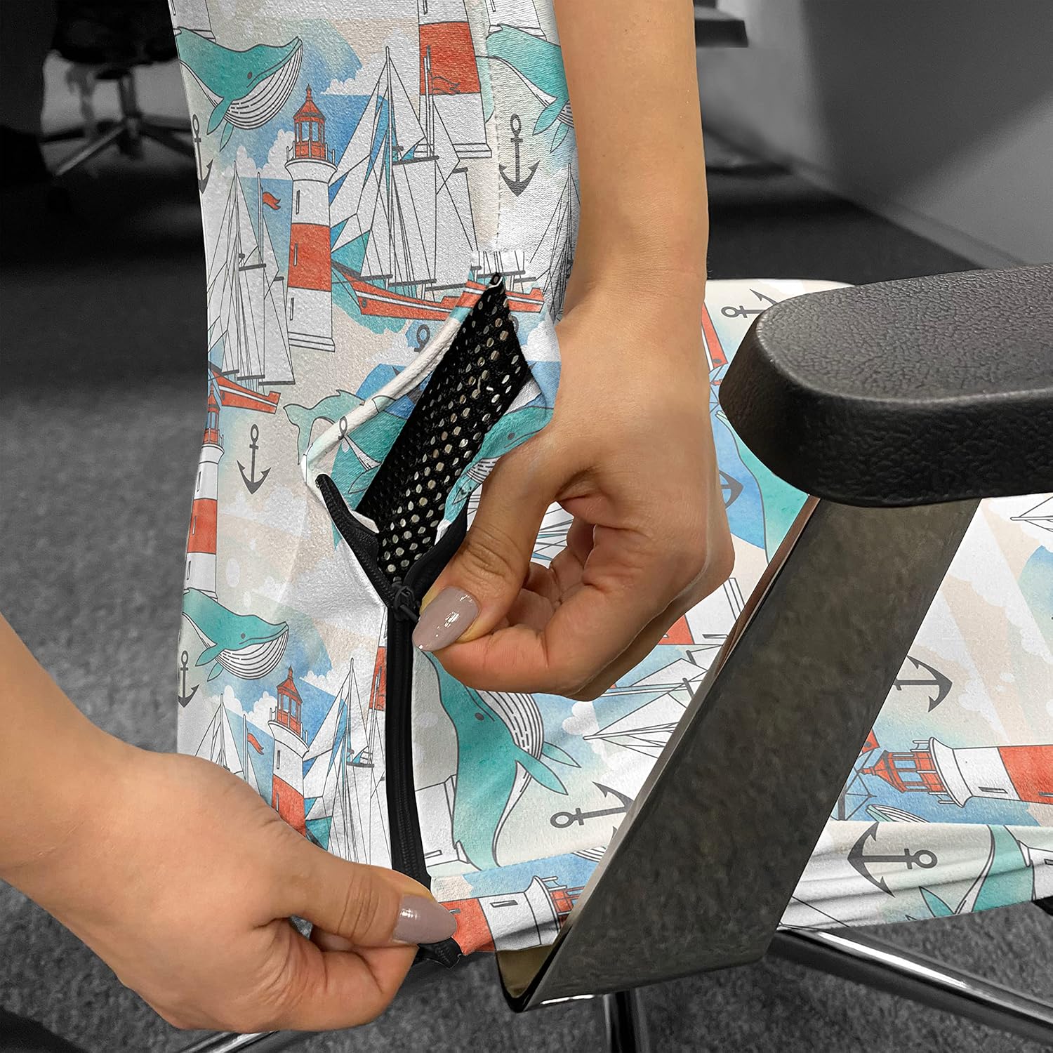 Ambesonne Lighthouse Office Chair Cover, Abstract Whale Anchor and Boats Pattern Sky Inspired Background Nautical Design, Stretchable Decorative Universal Size High Back Printed Slipcover, Seafoam