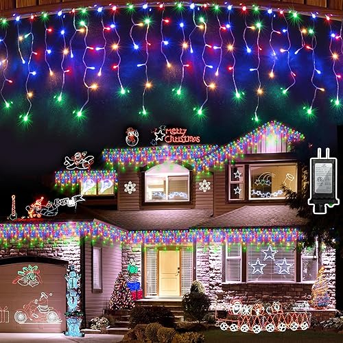 810 luces LED de Navidad para exteriores e interiores, tira de luces multicolor de 82 pies con 180 gotas, 12 modos de luces de cortina regulables