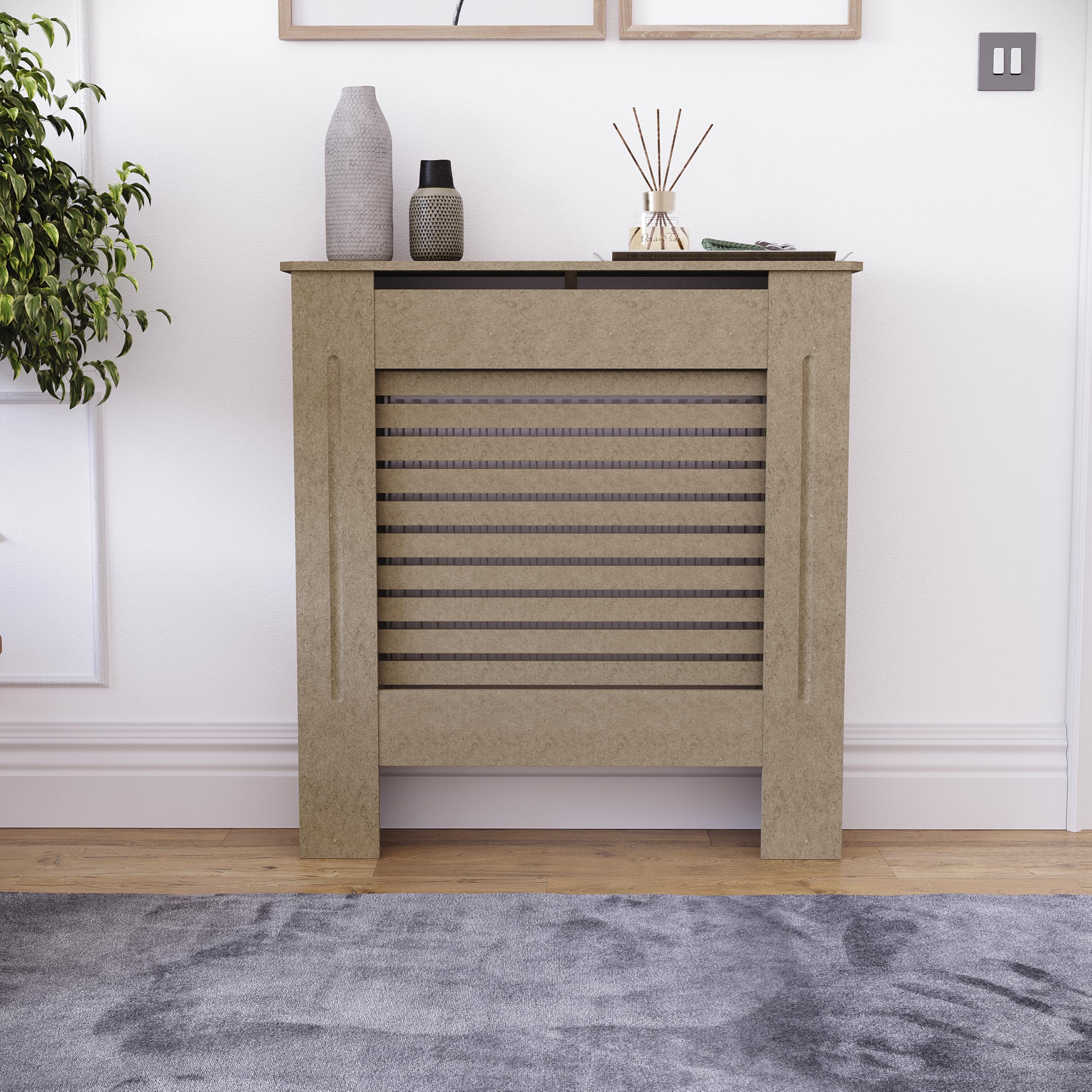 Vida Designs Milton Cubierta de radiador Unfinished - Pequeño - Lamas horizontales Modernas para Mejor circulación del Calor - H82xW78xD19cm - MDF sin Pintar para salón y Pasillo