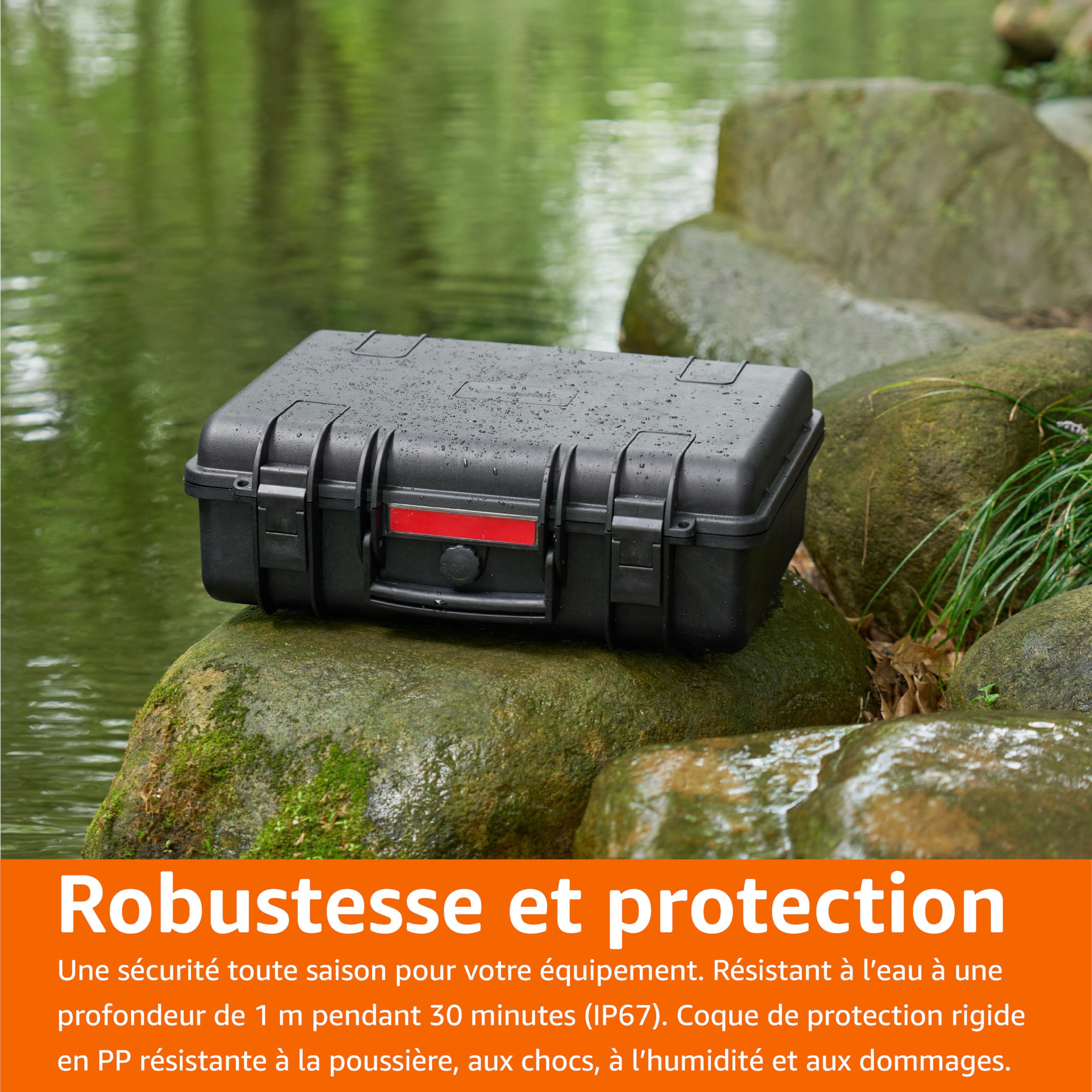 Amazon Basics Moyenne Étui de Protection Rigide Portable pour Caméra, Drones, Appareils Photo, Objectifs et Accessoires, Étanche, Antichoc, 43,6 x 37 x 16,7 cm, Noir, Uni