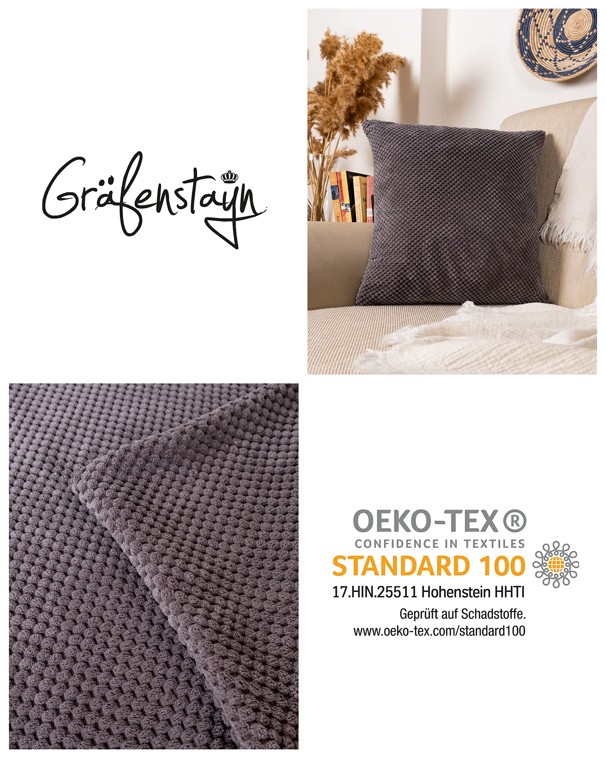 Lot De 2 Taies D'Oreiller 40x40cm TOCOMOA | 100% Coton Lavé - Style Lin - Gris Clair