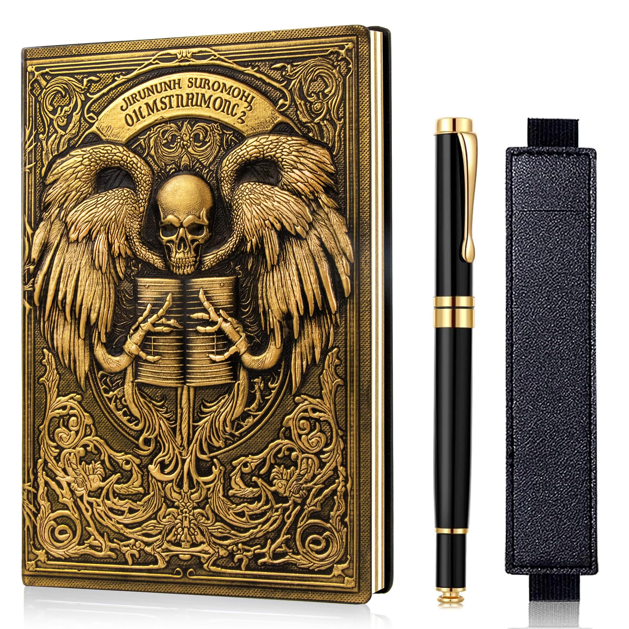 Cuaderno de calavera grabado en relieve A5 con bolígrafo elegante 8