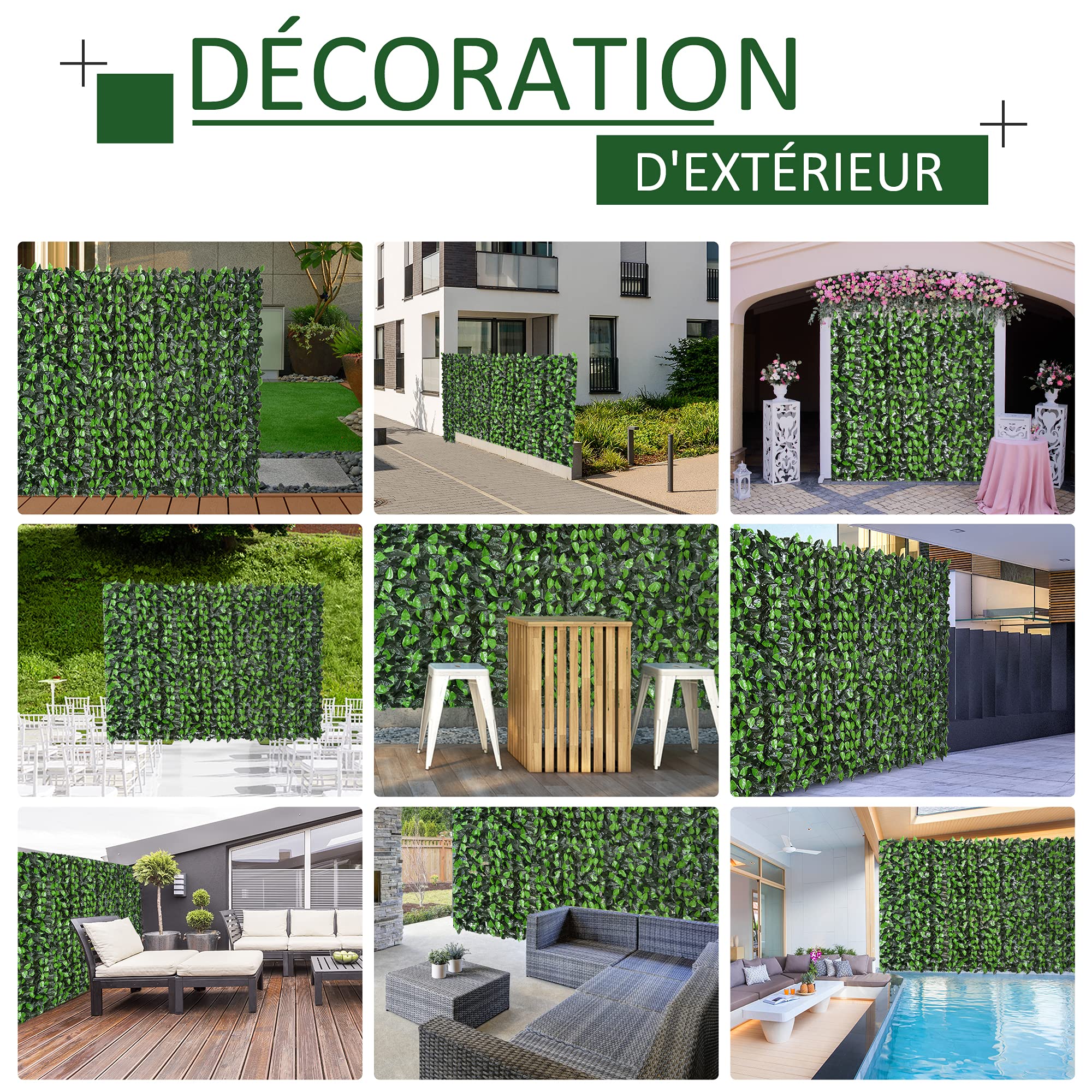 Outsunny Haie Artificielle Feuilles de Laurier Brise-Vue Jardin 3x1m Vert | Feuillage Réaliste, PE Anti-UV,