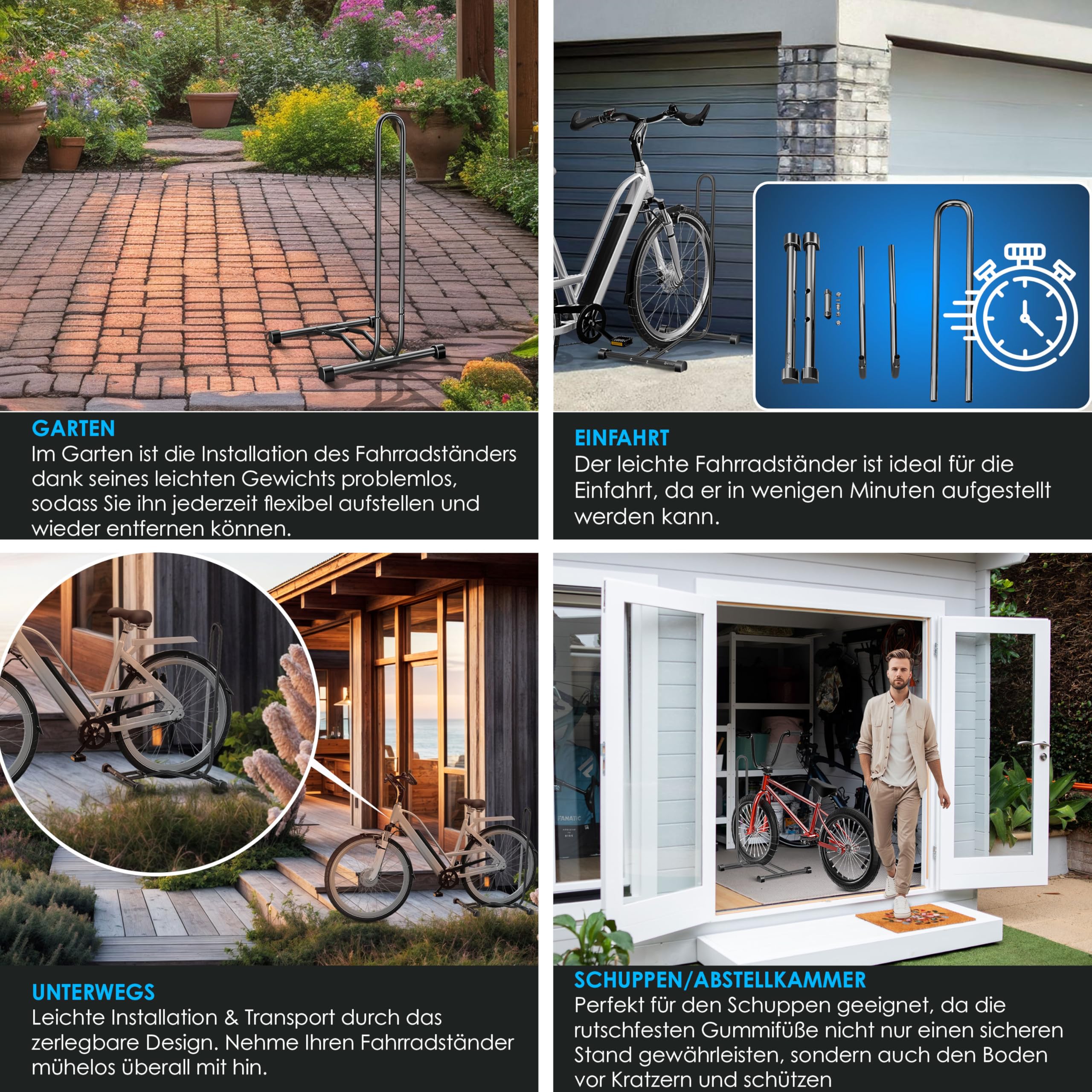 KESSER® Soporte de bicicleta para bicicleta de montaña, bicicleta eléctrica, bicicleta de ciudad, bicicleta de carretera, MTB, soporte de suelo para bicicleta independiente, ancho de neumático de