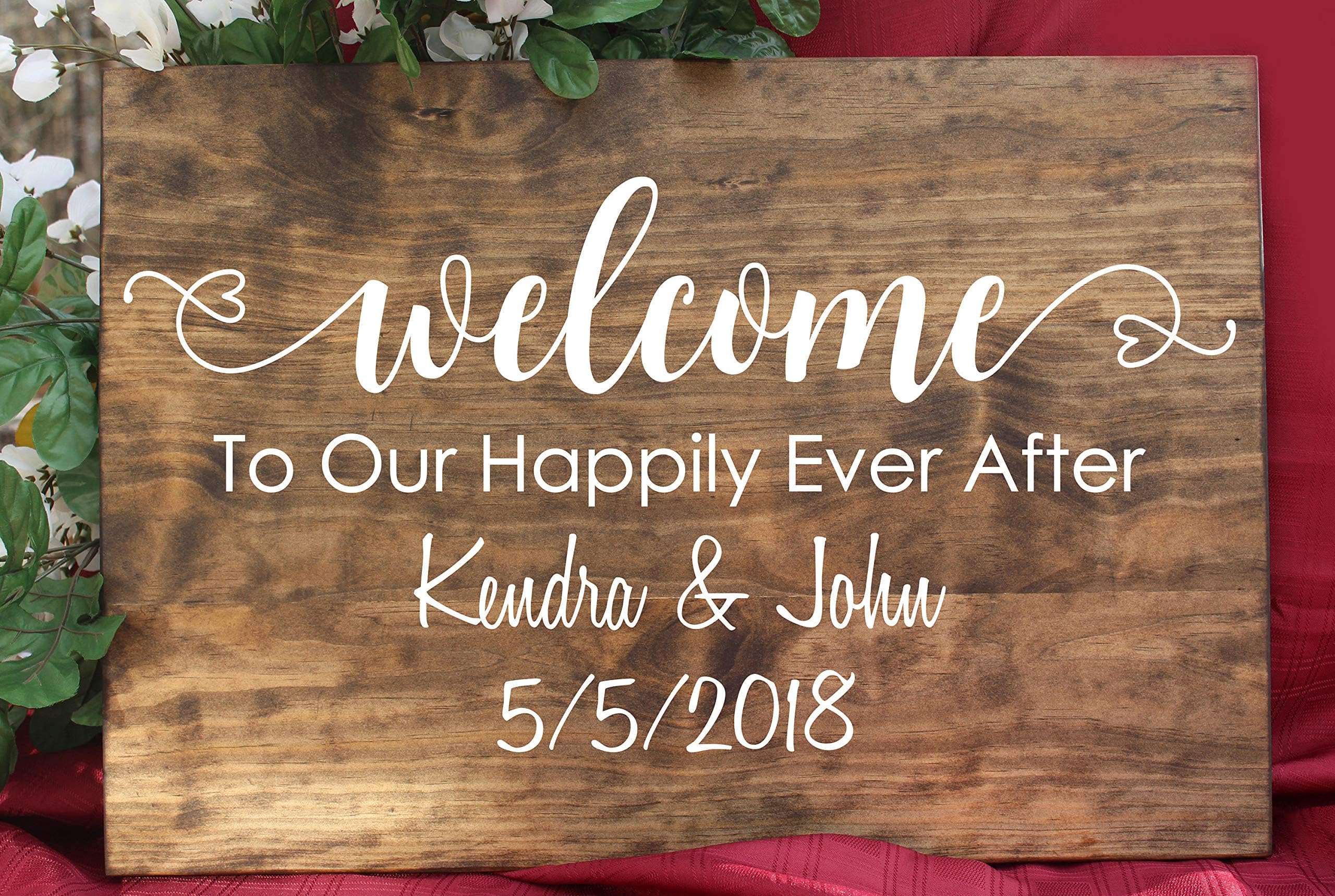 Stan256Nancy Welcome to our Happily Ever After Wooden Wedding Sign Rustic Wedding decor Personalized Wedding Sign