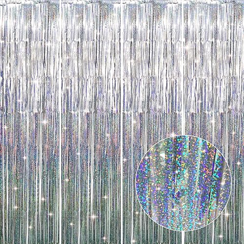 Miniatura 50 de GOER - Cortinas de tiras metálicas/oropel para fiestas, telón de fondo para fotos, Halloween, cumpleaños, graduaciones, Año Nuevo, decoración