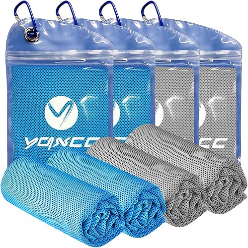 YQXCC Paquete de 4 toallas de enfriamiento (40 x 12 pulgadas) toalla fría para cuello, toalla de hielo de microfibra, toalla fría suave y
