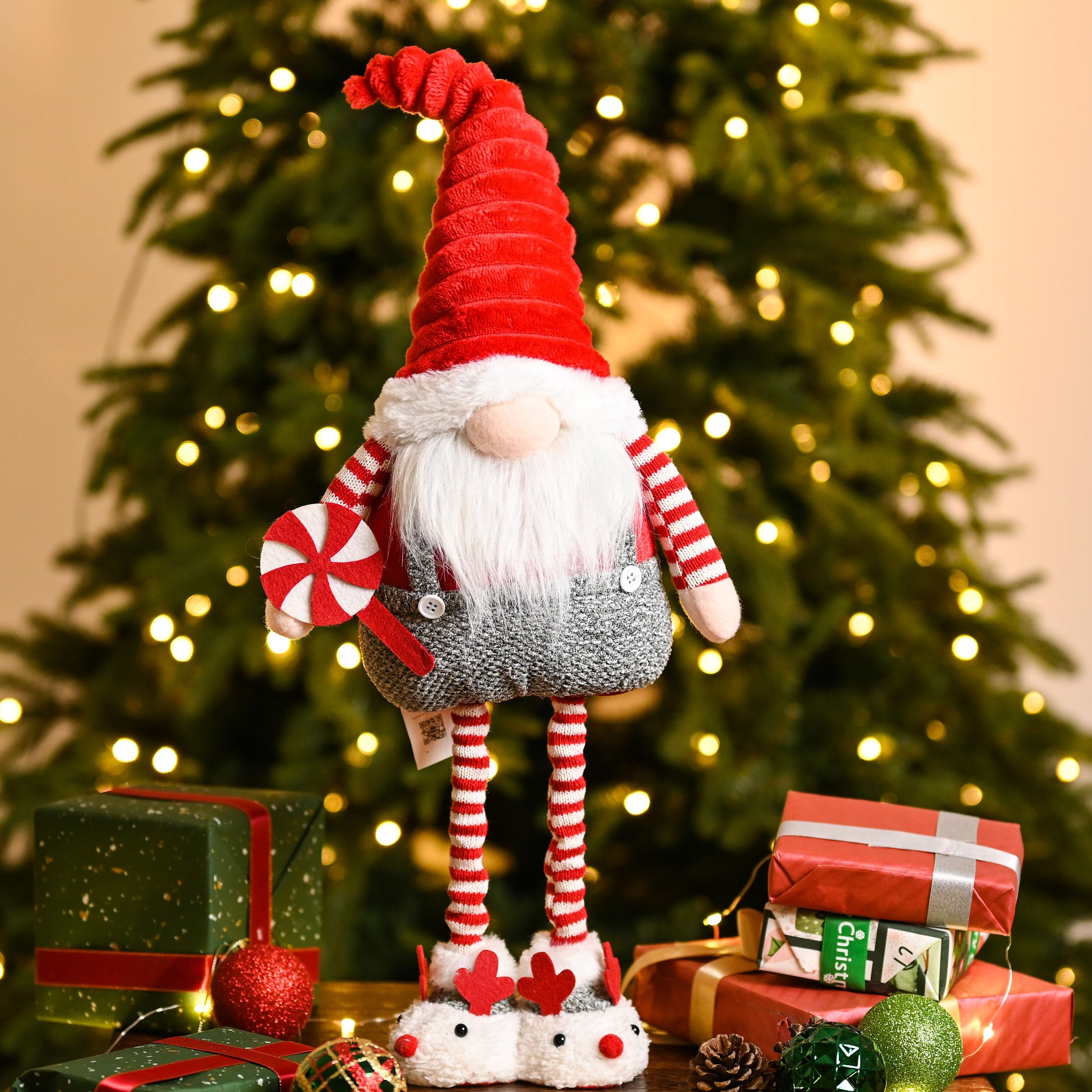 Valery Madelyn Weihnachtswichtel für Weihnachtsdeko, 64 cm Gnom Rot Weiß Zierschmuck, deko für Tisch, Weihnachtszierschmuck,Weihnachten Geschenk und deko, Thema Rot Grau EG0309-0087