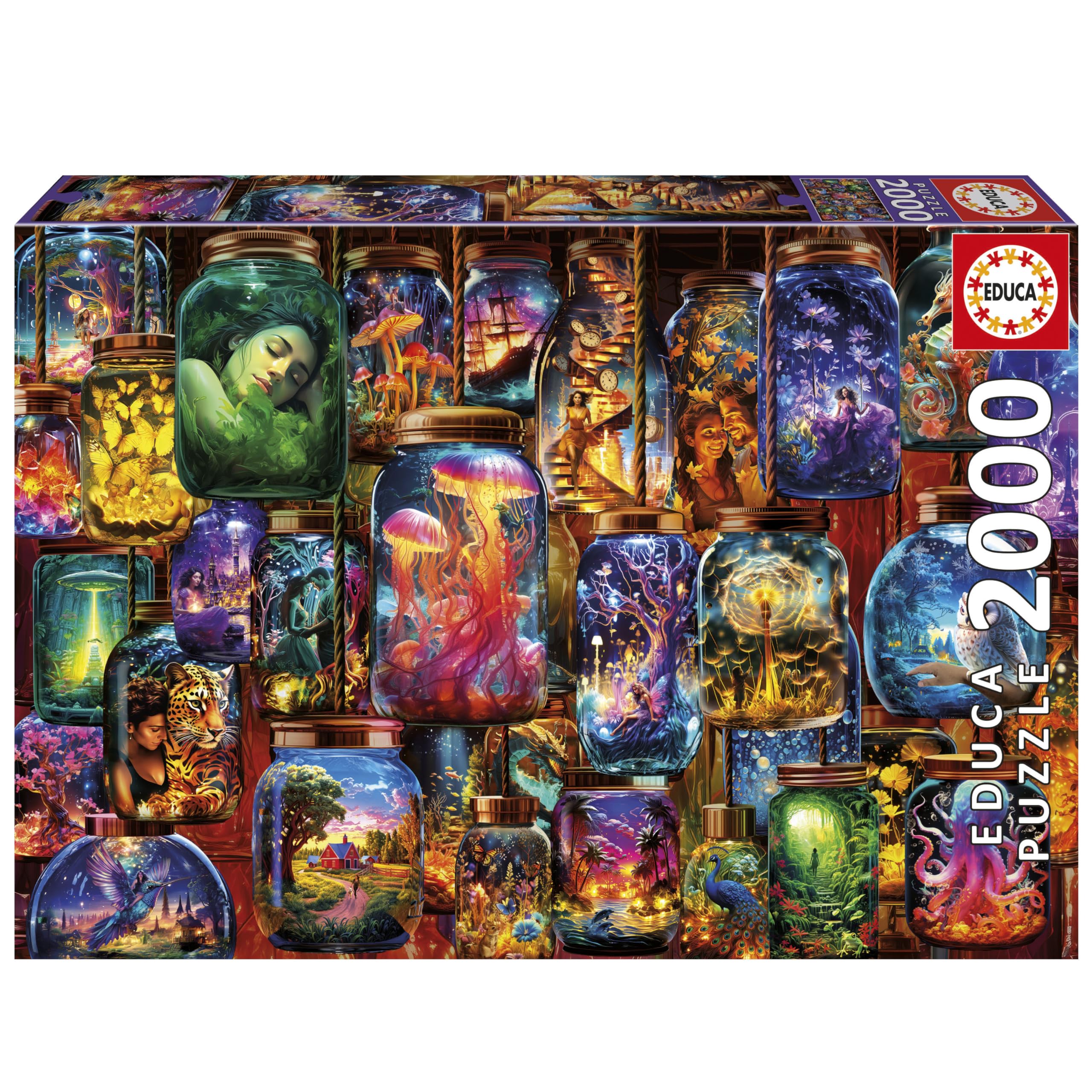 Educa - 2000 Dreams in Jars Premium Adult Jigsaw Puzzle | Beautiful Whimsical Magic Scene | Size 96 x 68 cm | Ages 14+ (20572)