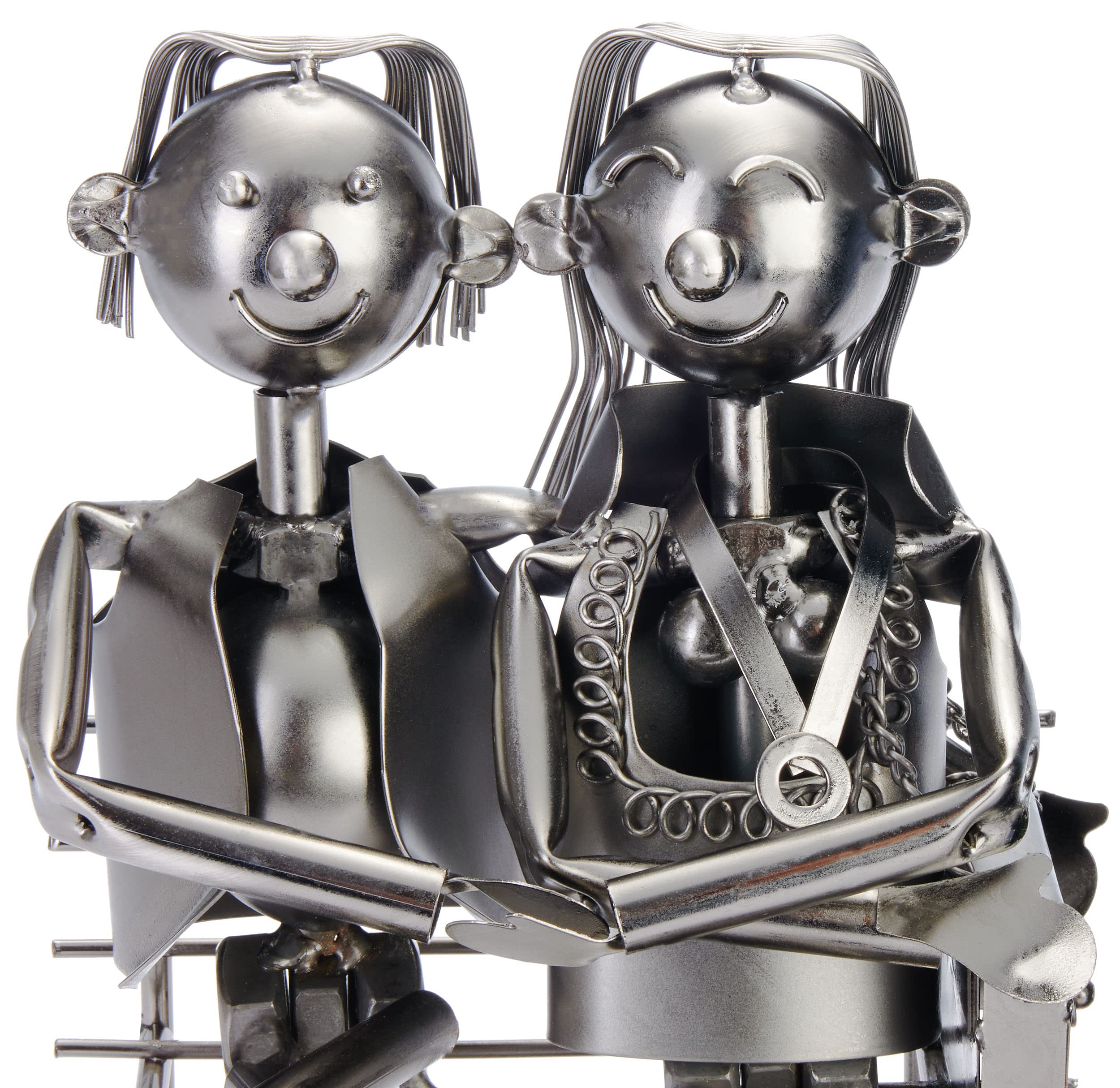 BRUBAKER Portabottiglie Amanti sulla Panchina - Argento - Figura Amore in Metallo - Regalo di Scultura per Coppie Sposate con Carta Regalo