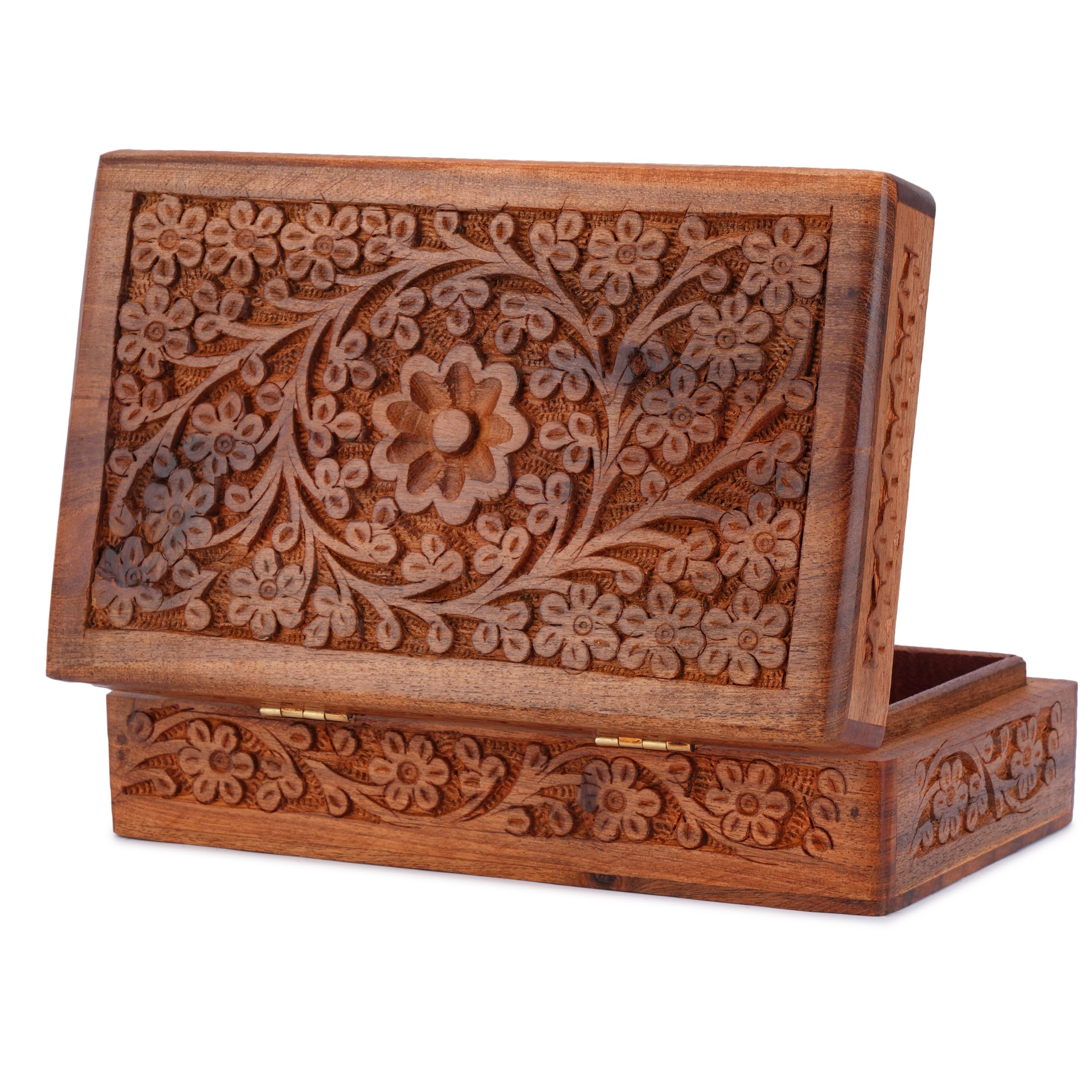 Ajuny Joyero de Madera Tallada a Mano Caja para Joyas Diseño Floral Vintage