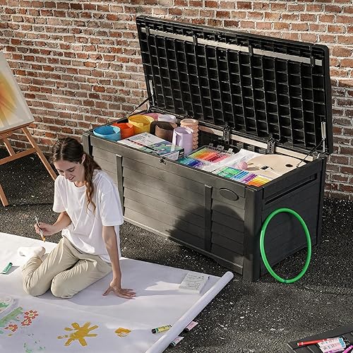 Miniatura 2 de DWVO Caja grande de almacenamiento impermeable de 120 galones con cojín blanco, contenedor de almacenamiento para exteriores con listones extra