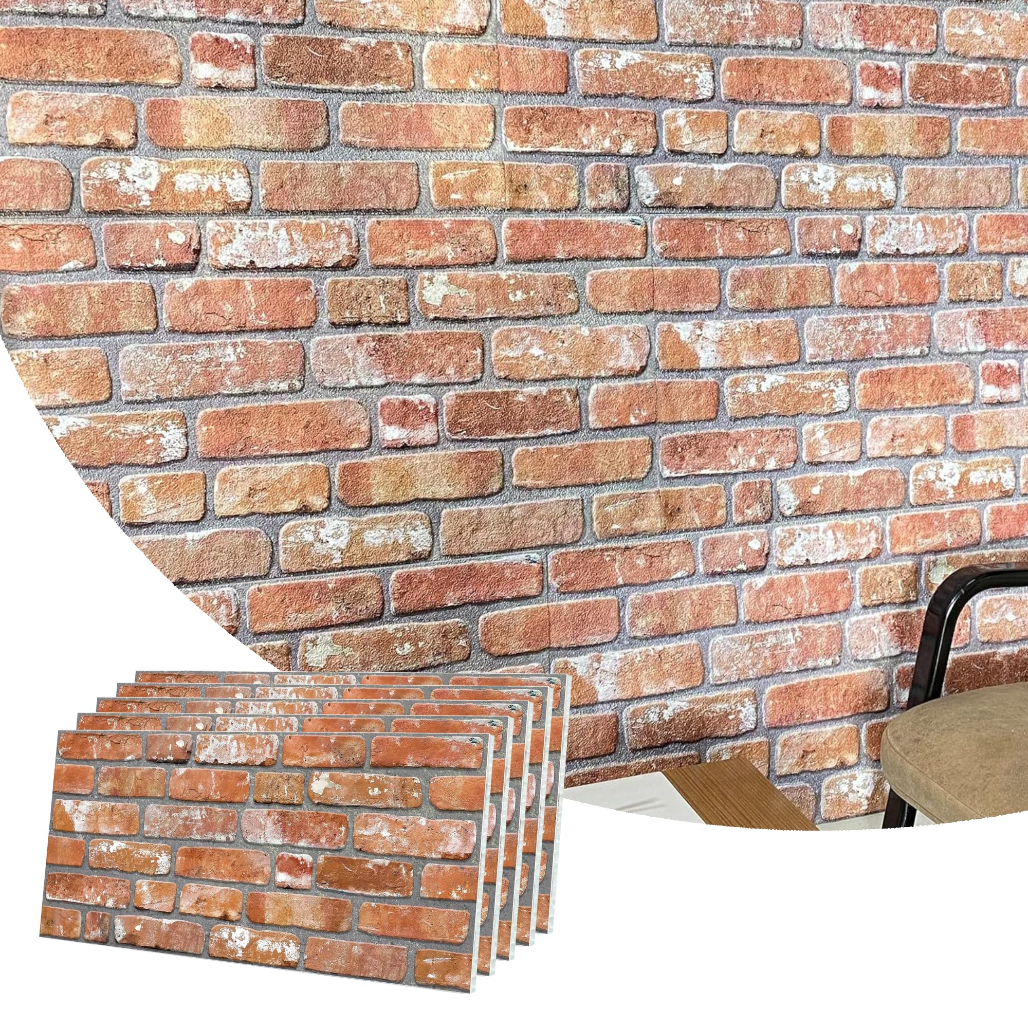 Dundee Deco 3D Wall Panels Faux Brick - Cladding, Red Orange Stone Look Wall Paneling, Styrofoam Facing for Living Room, Kitchen, Bathroom, Balcony,