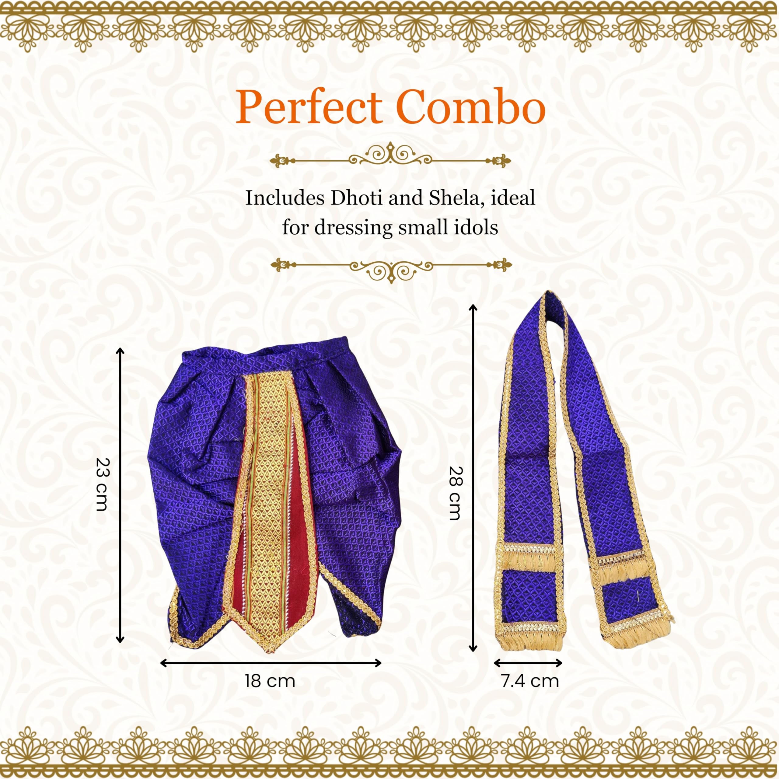 PUNYATVA Khun Dhotar Shela Set (Blue) | God Idol Dress – Dhoti, Khes, Patka, Uparna Vastra for Ganpati, Krishna, Balaji, Murugan, Isar Ji | Gangaur, Ganesh Chaturthi Decoration Accessories 1