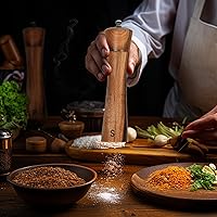 Vista 5 de Finnhomy Juego de molinillo de sal y pimienta, molinillo de pimienta ajustable de madera de acacia con soporte de madera, cepillo de limpieza