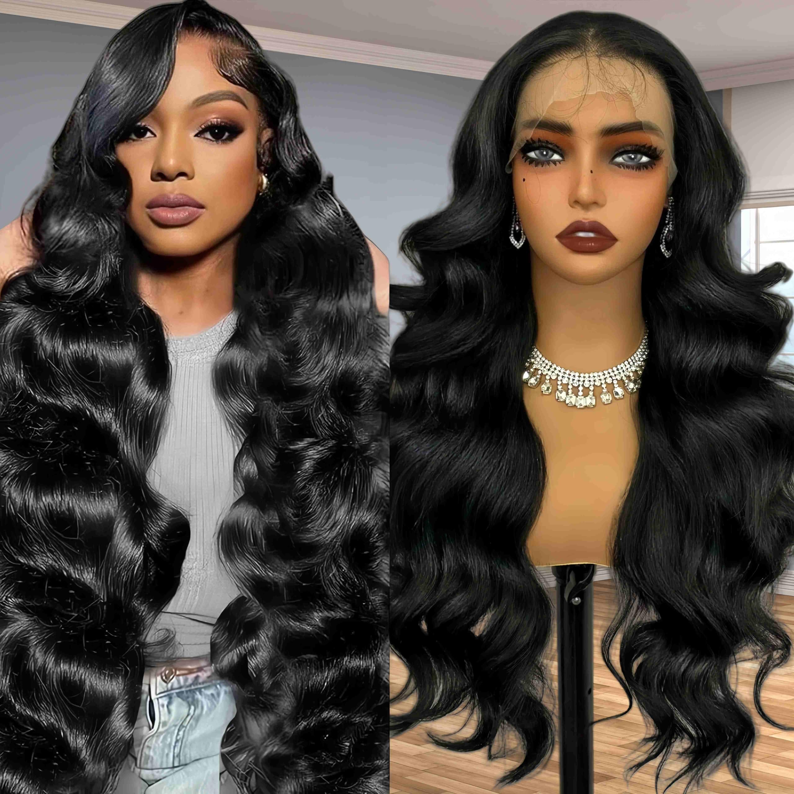 Natural Black 13×6 Lace Front Wig, 26 Inch HD Lace frontal Wavy Glueless Wigs,Synthetic Body Wavy Pre Plucked Wig with Baby Hair for Women Daily Party