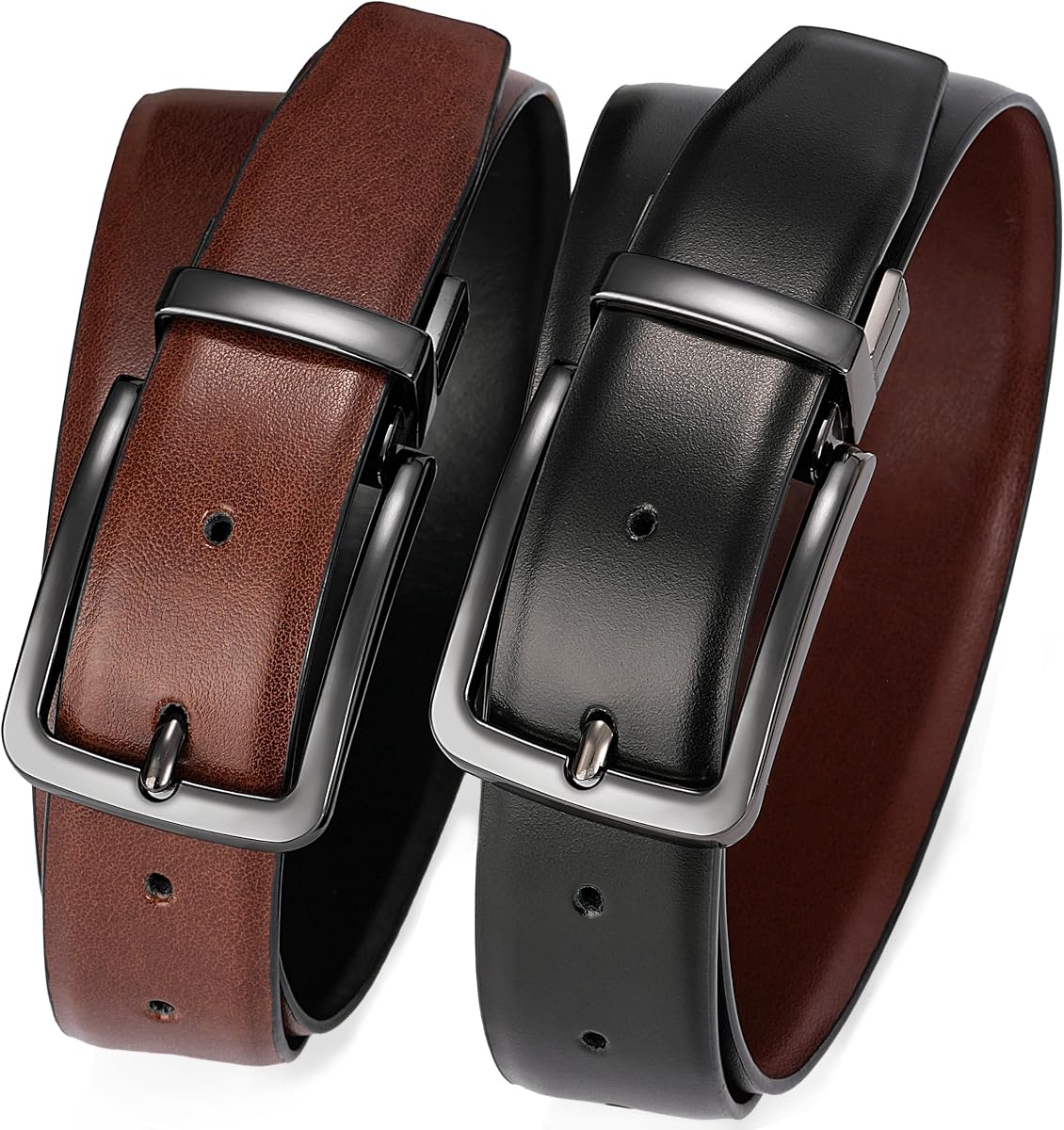 Men's Reversible Belt | Premium Leather, Double Style in One Strap, Scratch-resistant buckle, Dress Belt for Business & Casual Wear, Gift Box