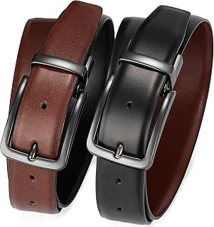 MILORDE Men's Reversible Belt | Premium Leather, Double Style in One Strap, Scratch-resistant buckle, Dress Belt for Business & Casual Wear, Gift Box