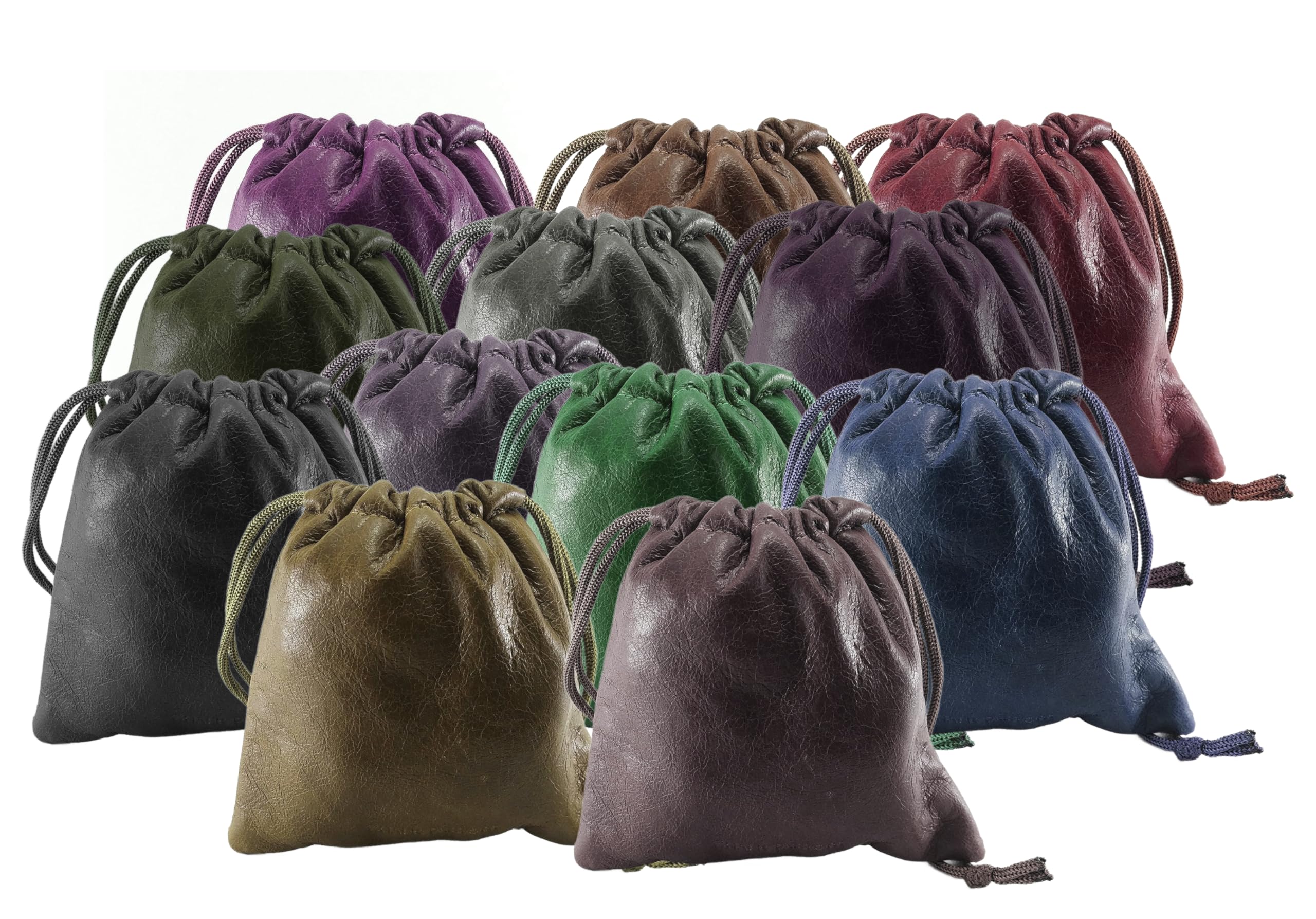 Lambskin Leather Drawstrings Pouch: 11.5 cm X 11.5 cm (Assorted Pack of 12)