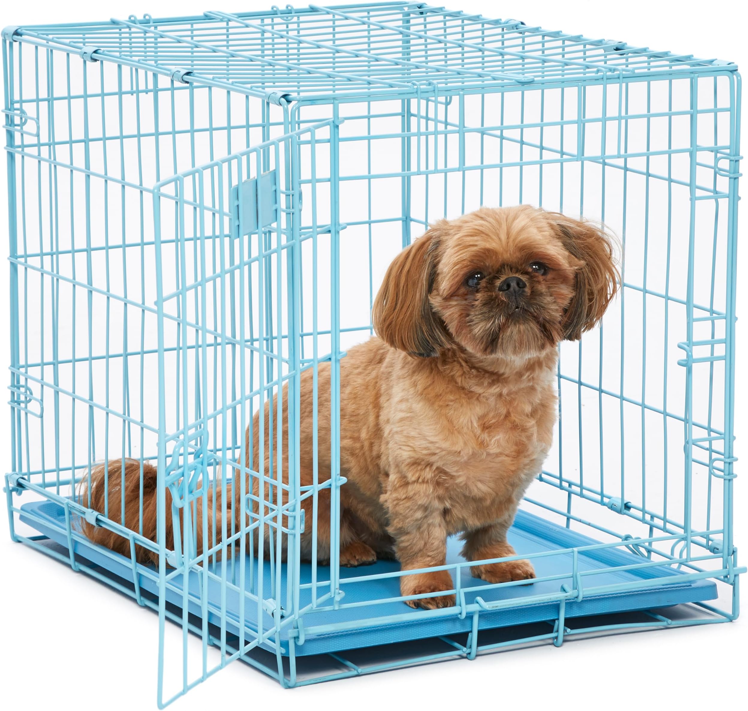 MidWest Homes for Pets 61 cm Blue Fashion iCrate Single Door Folding Dog Crate, Enhanced Security, Includes Leak-Proof Pan, Divider Panel, Handle, Rubber Feet