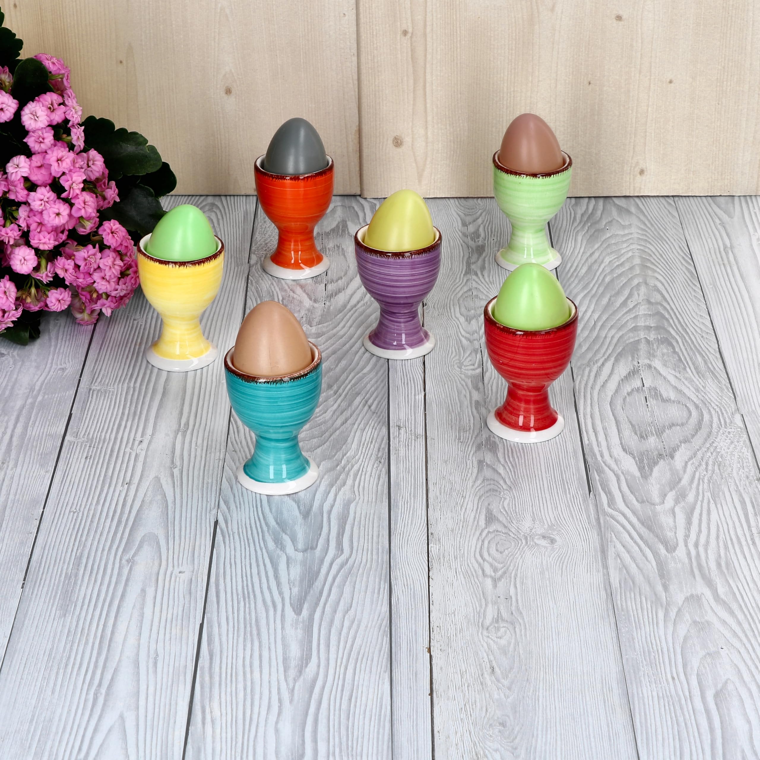 MamboCat Lot De 6 Coquetiers Unis Multicolores Avec Pied I Support à œufs Coloré I Accessoires De Petit-déjeuner Vaisselle En Faïence I Support à œufs