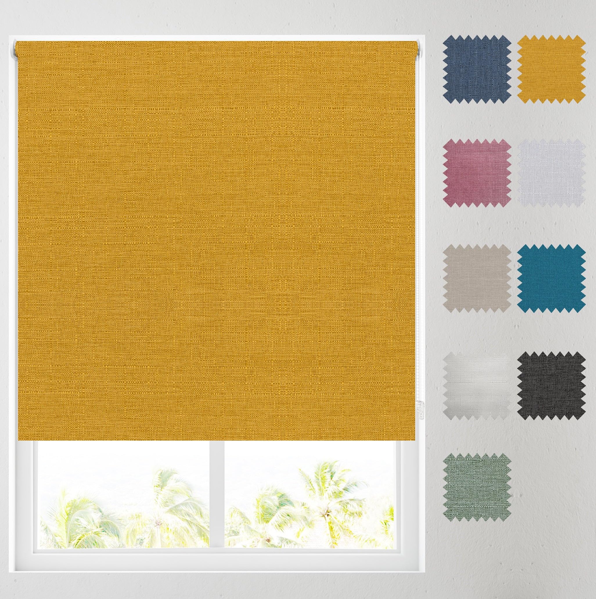 Barnes Blinds And Interiors Ochre Barnes Blinds - Quebec Textured Blackout Roller Blinds For Windows, Custom Cut To Size - Durable Fittings, Easy Fit ( 61Cm)