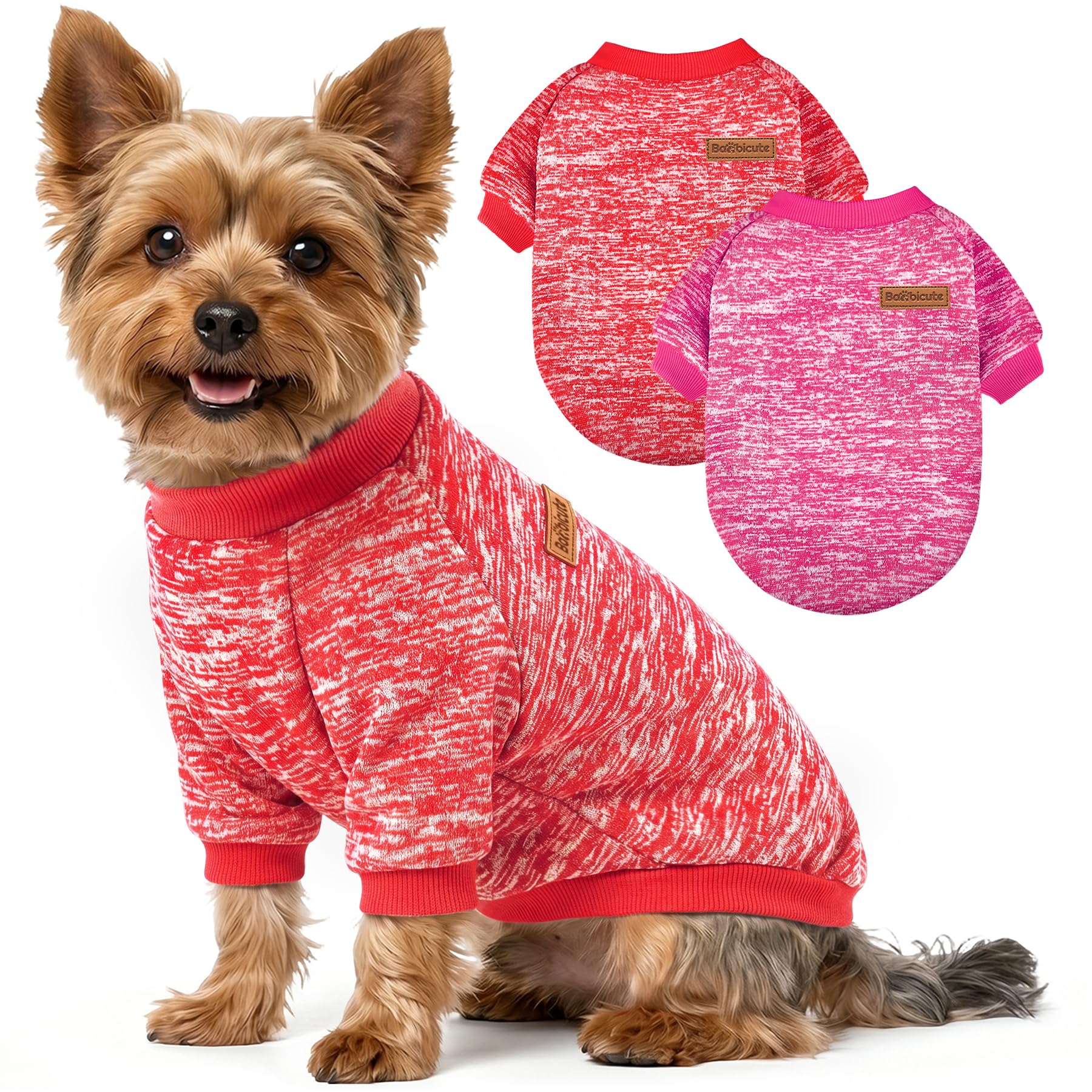 2 Pack Dog Sweaters for Small Dogs Girl Boy Winter Fleece Clothes Warm Soft Dog Sweatshirt Outfit for Dogs Cats Pet Apparel (Red+Rose Red, M (Back: 13.7",Chest: 17.7", 10-14Ibs))