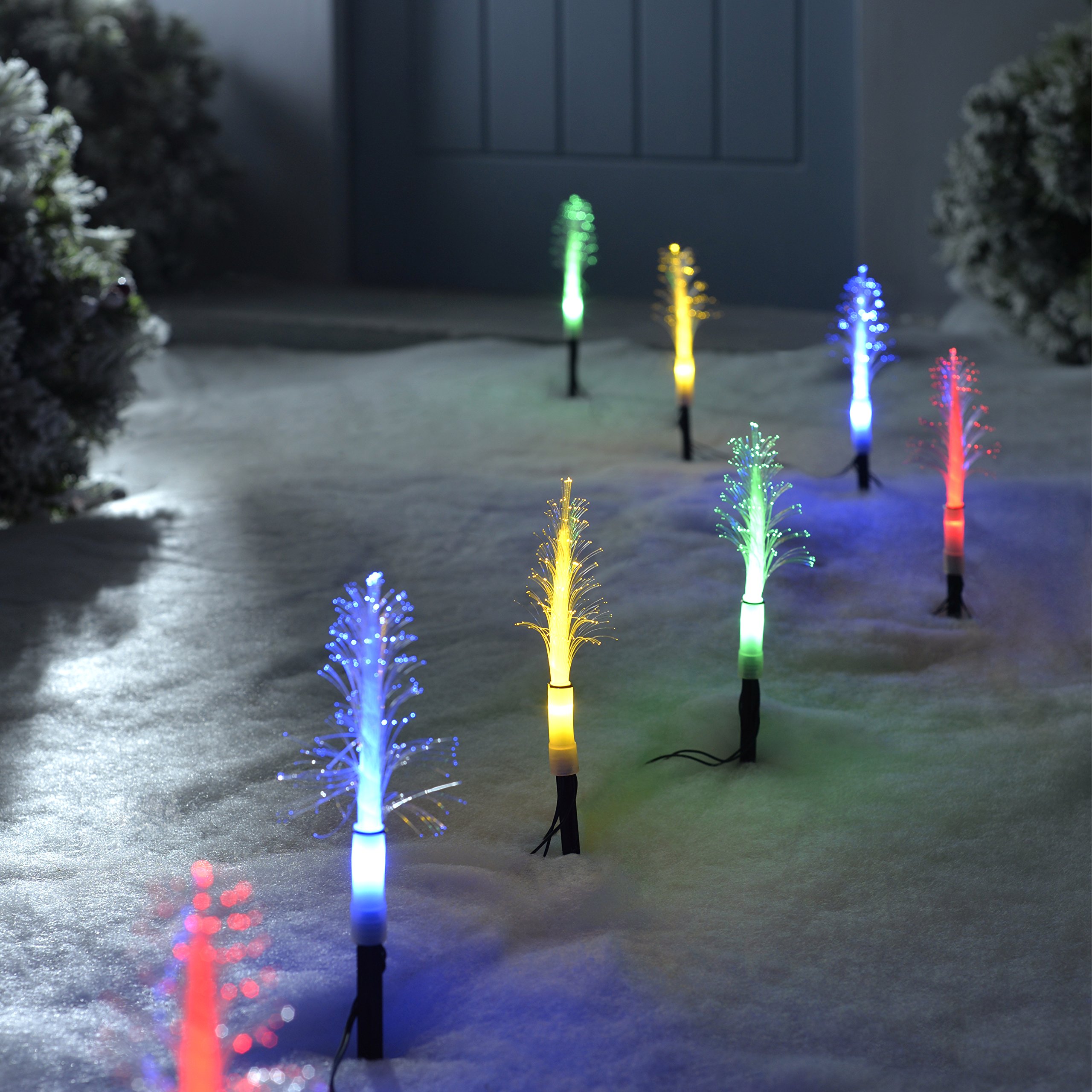 WeRChristmas Solar Powered Mini Fibre Optic Christmas Trees, 25 cm - Multi-Colour, Pack of 8, Multicolour - Image 2