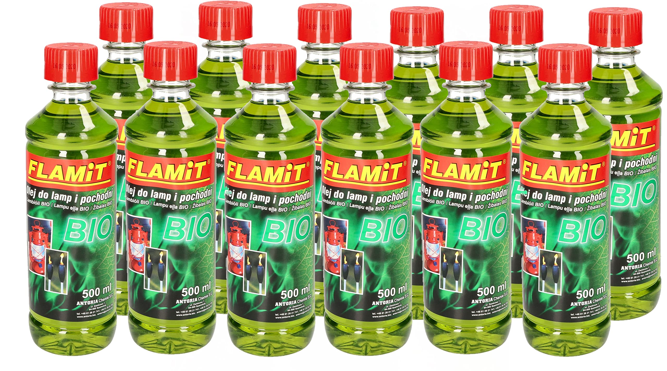 KOTARBAU® Lot de 12 flacons à pétrole pour lampes à huile 500 ml d'huile pour torches de jardin (vert bio)