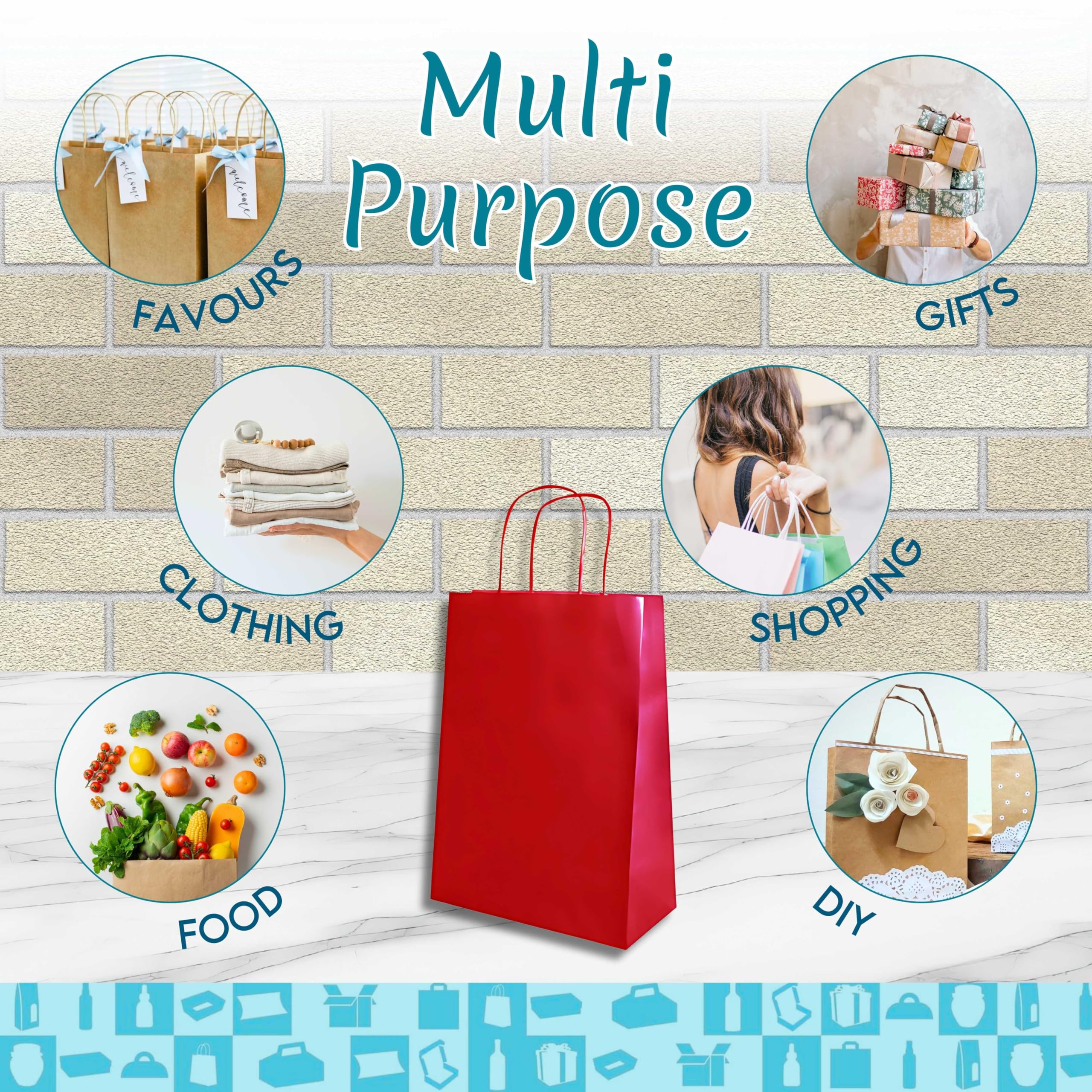 50 sacchetti regalo in carta kraft, 25 x 10 x 32 cm, sacchetto regalo di compleanno, sacchetto regalo con manici intrecciati, ideale per confezioni regalo, celebrazioni, Natale, matrimonio, festa