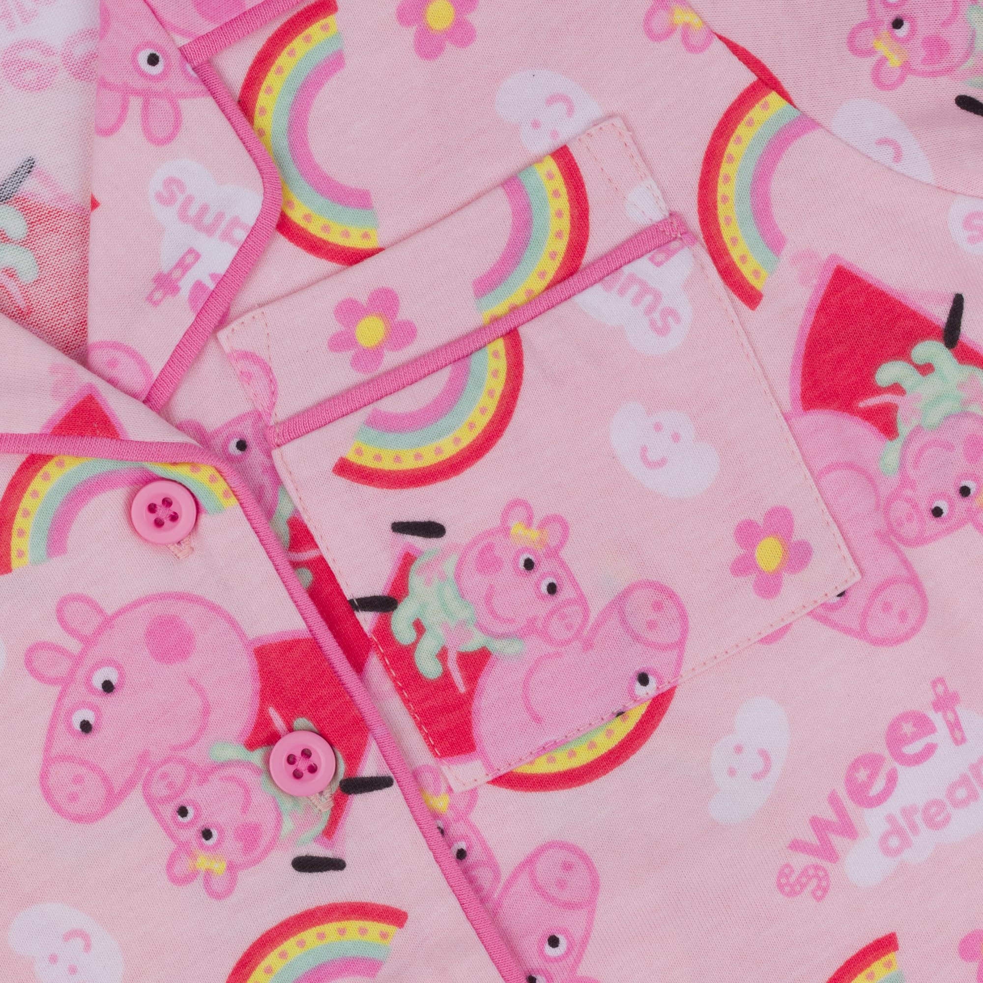 Peppa Pig, 100% Cotone con Bottoni Pigiama a Maniche Corte, Pink, Rosa