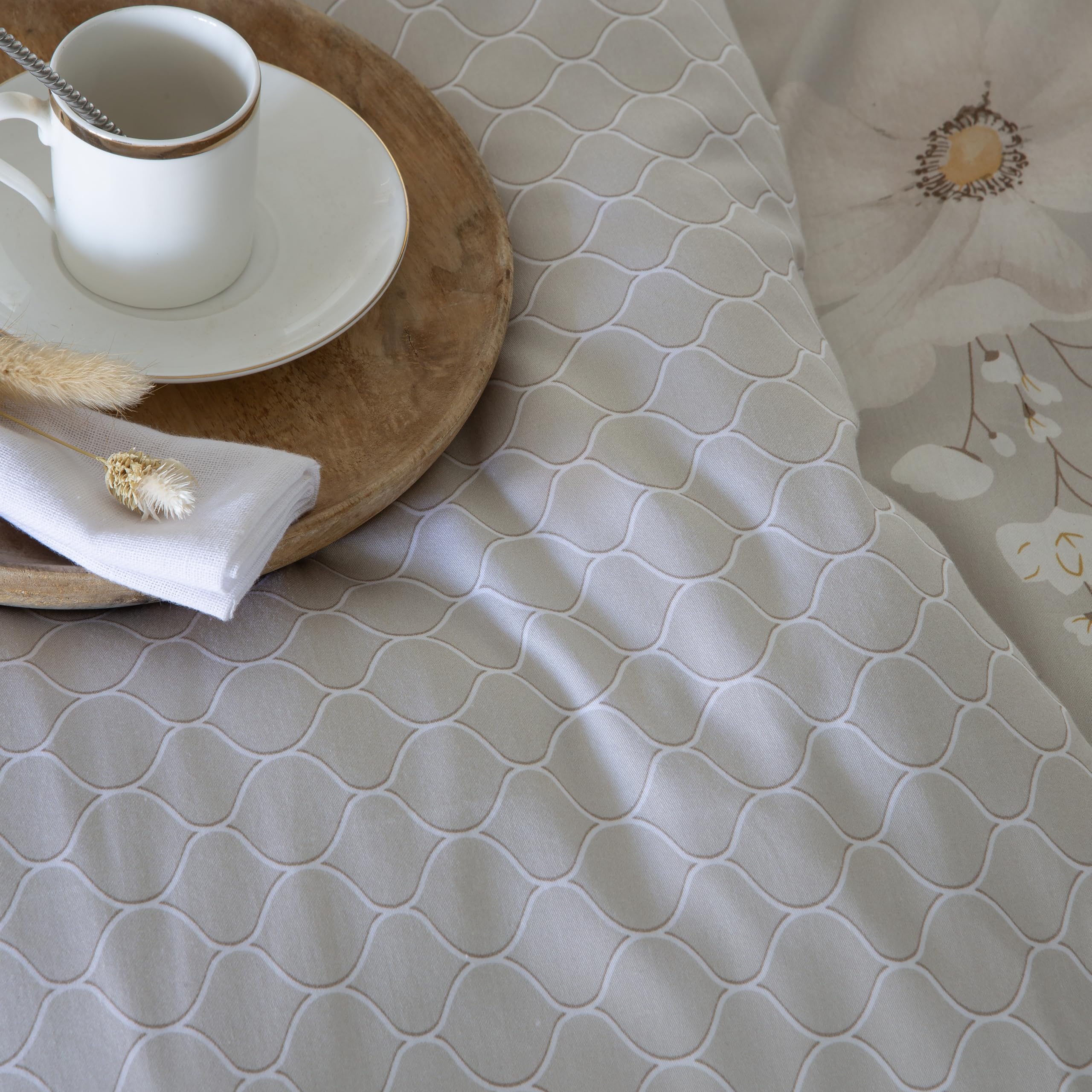 COTTON ARTean Funda Nórdica Cama 90 Satén Algodón 200 Hilos YERA Beige | Incluye 2 piezas: F.Edredón 150x220 +1 F.de Almohada Cierre Botones. Certificado OEKO-TEX