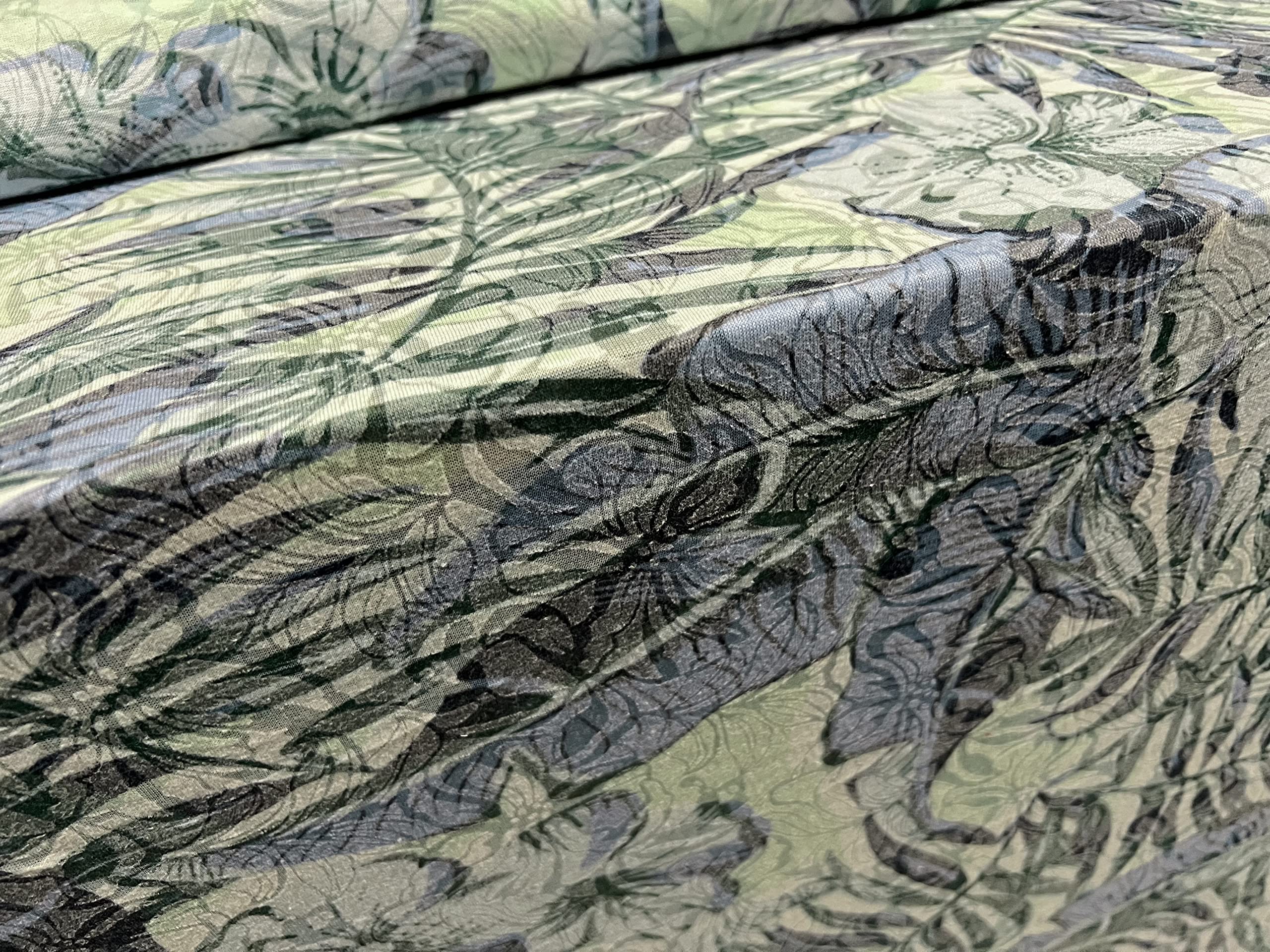 Lady K Lightweight Burnout Single Jersey Fabric, per metre - Jungle Leaves Print - Blue & Green