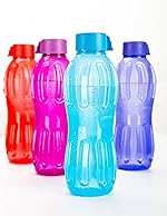 Signoraware Plastic Fridge Bottle Set, 1 litre, Set of 4, Assorted