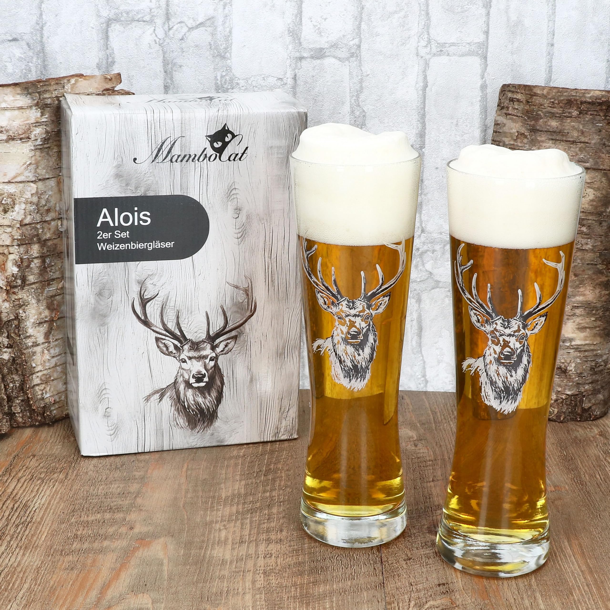 MamboCat Alois Lot de 6 verres à bière classiques avec motif de cerf pour un plaisir de bière élégant | Emballage cadeau inclus