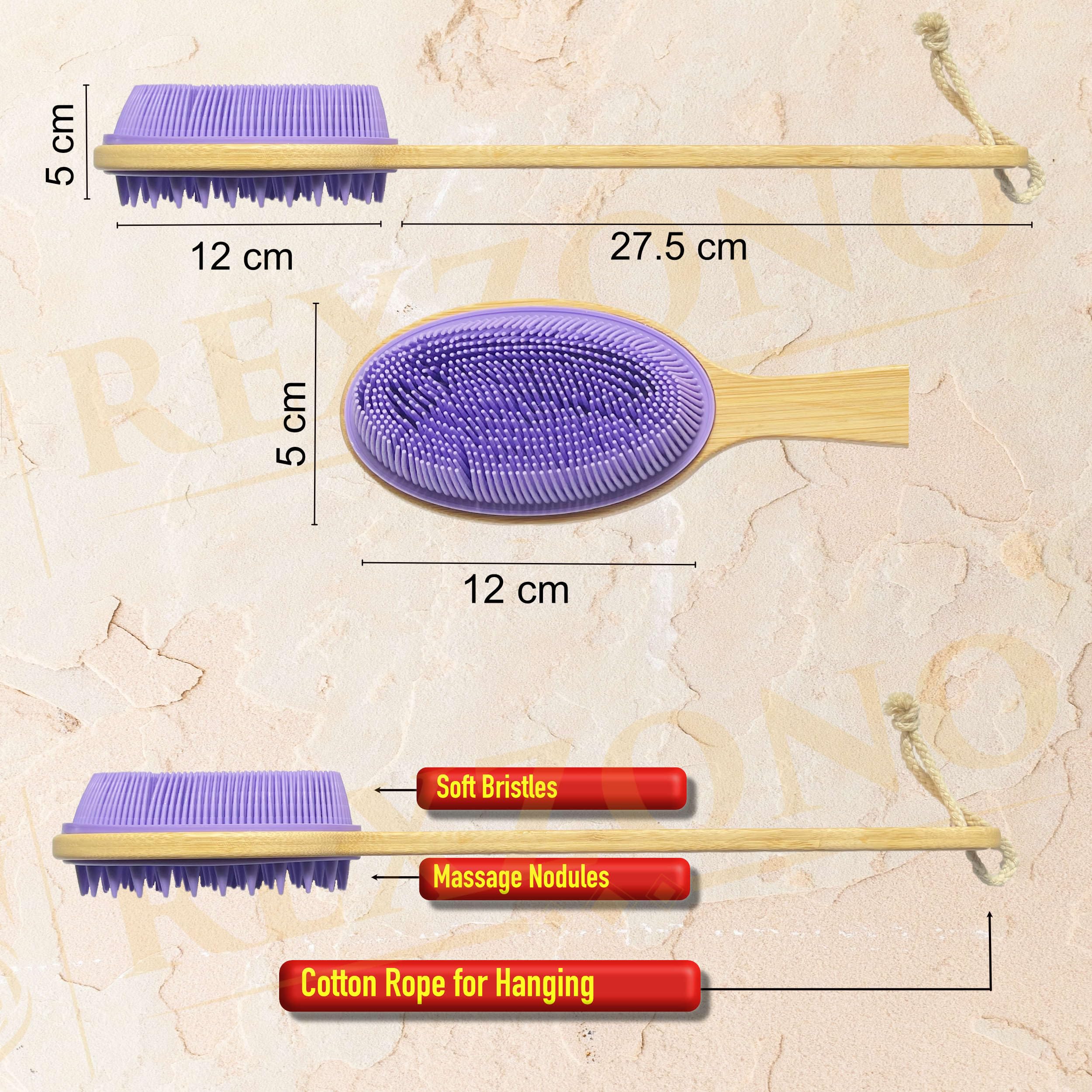 Rexzono Silicone Back Scrubber for Sensitive Skin Exfoliating Body Scrubber, Long Handle Bath Brush - Image 4