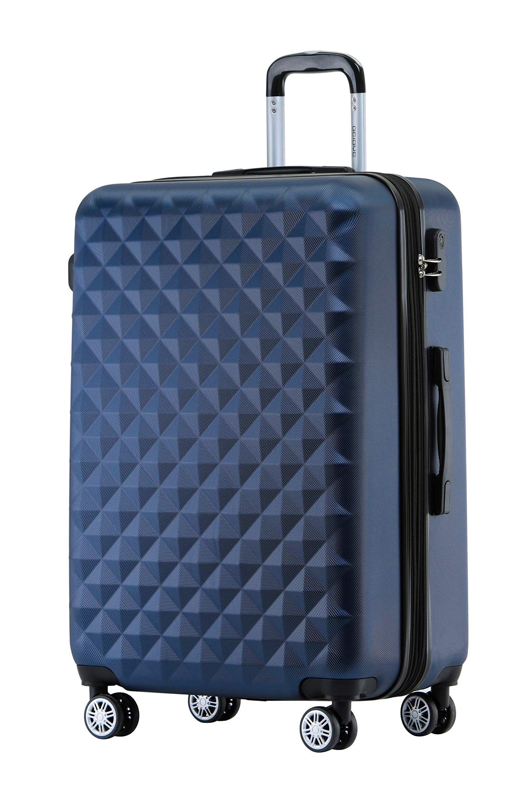 BEIBYE Zwillingsrollen 2066 Hartschalen-Koffer: 15 Farben, ABS-Kunststoff, Zahlenschloss mit Doppelreißverschluss, Exklusive Innenausstattung und umfangreiche Funktionen(Dunkelblau, L)